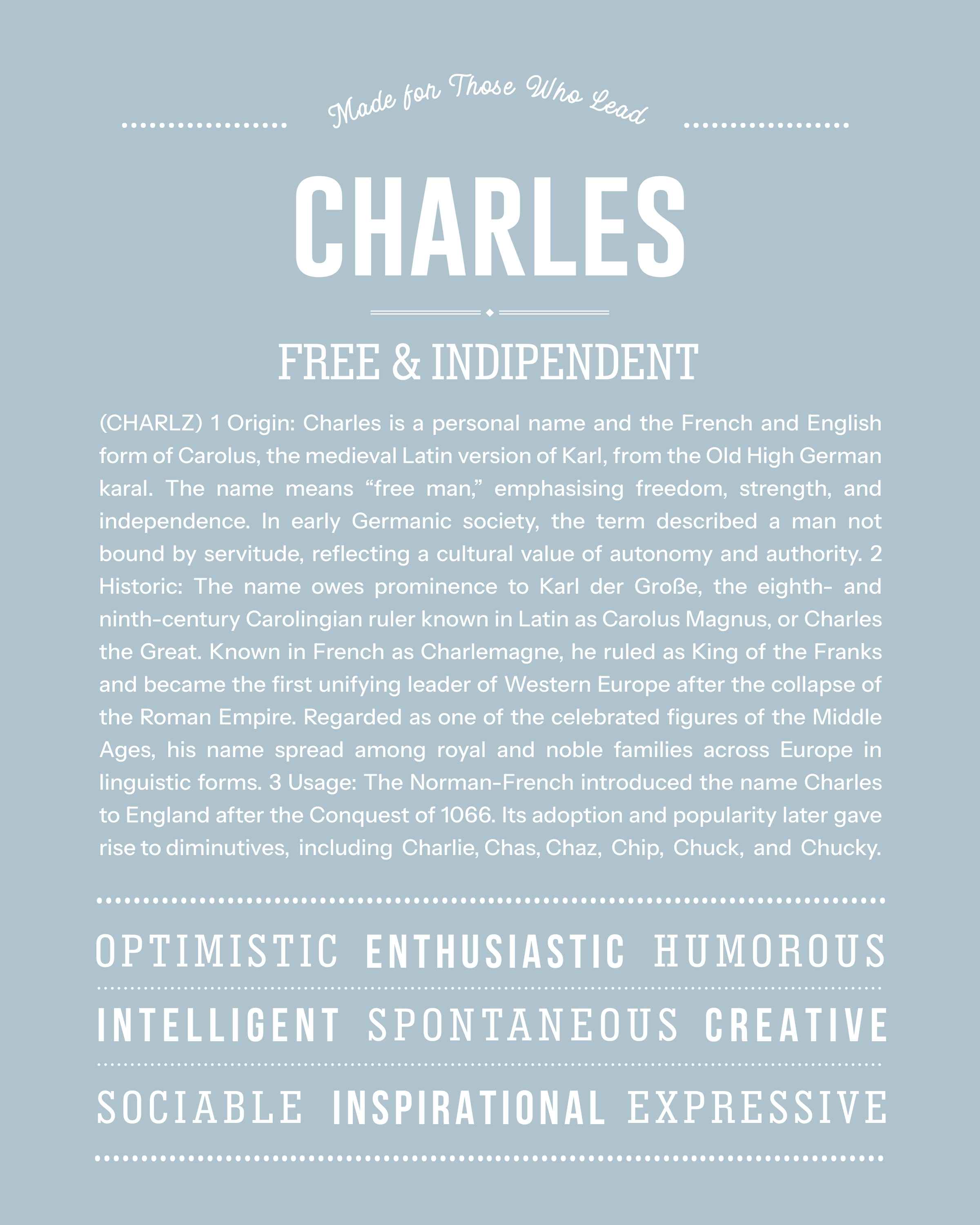 Charles | Personalised Name Meaning Print – Custom Name Art Gift