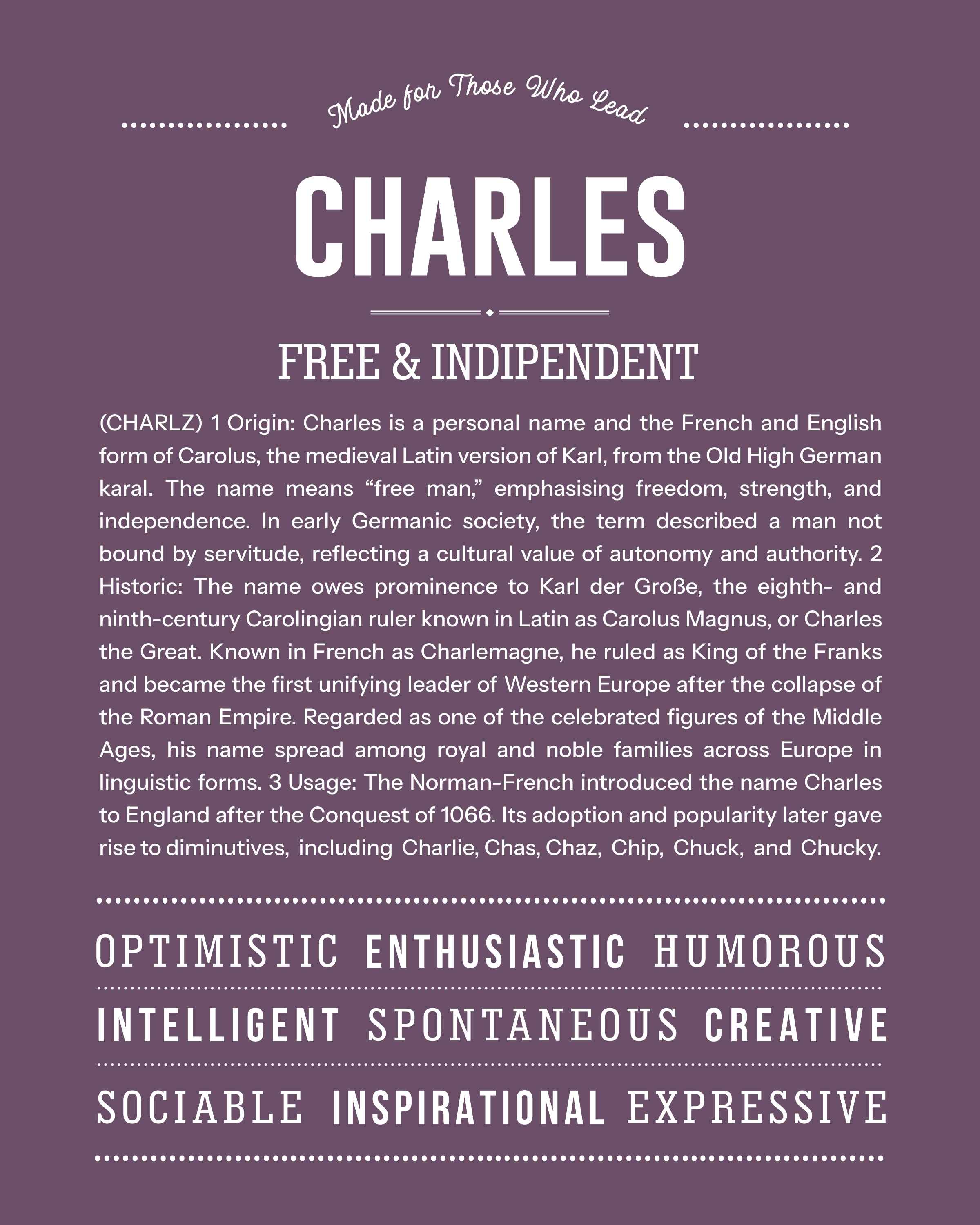 Charles | Personalised Name Meaning Print – Custom Name Art Gift