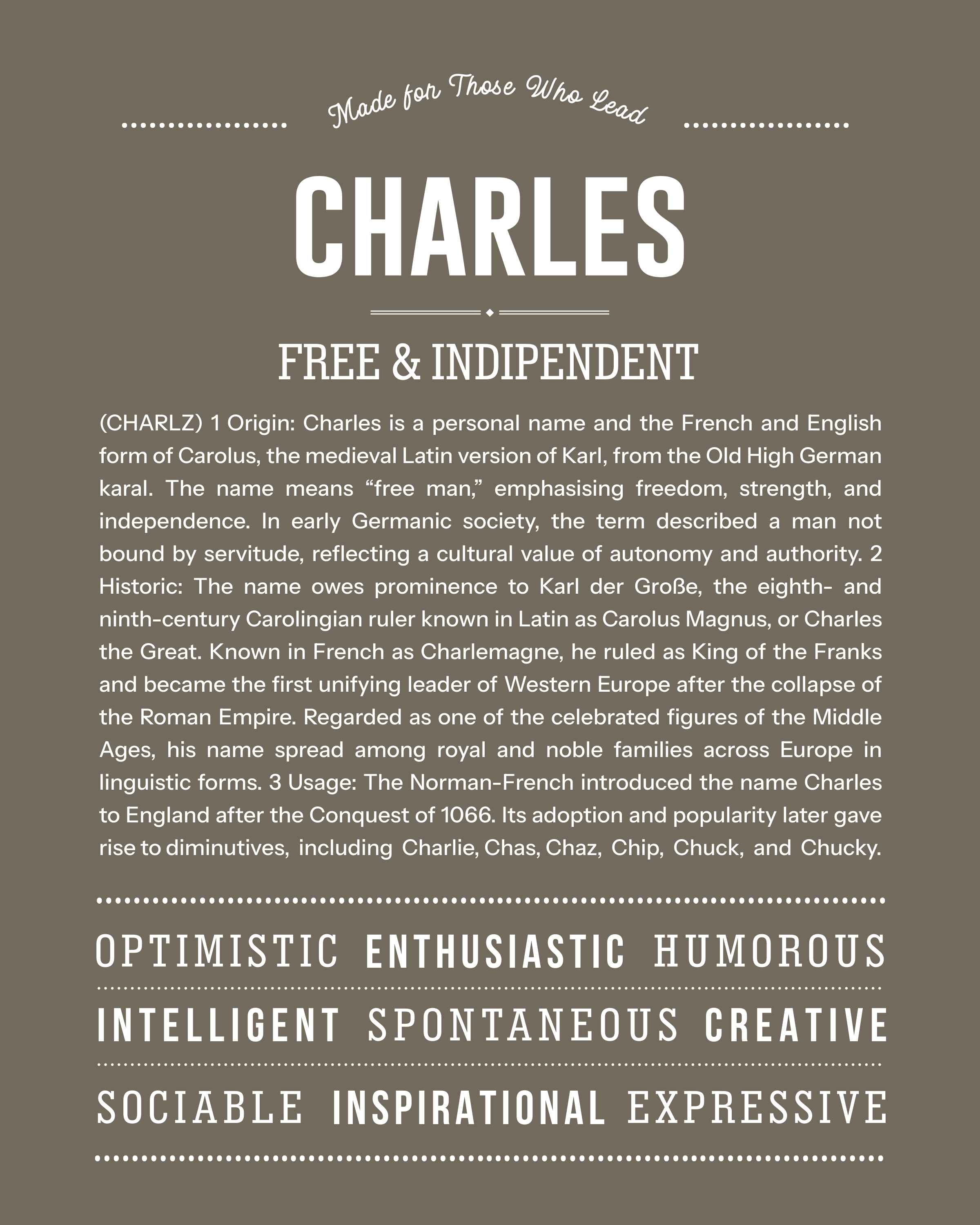 Charles | Personalised Name Meaning Print – Custom Name Art Gift