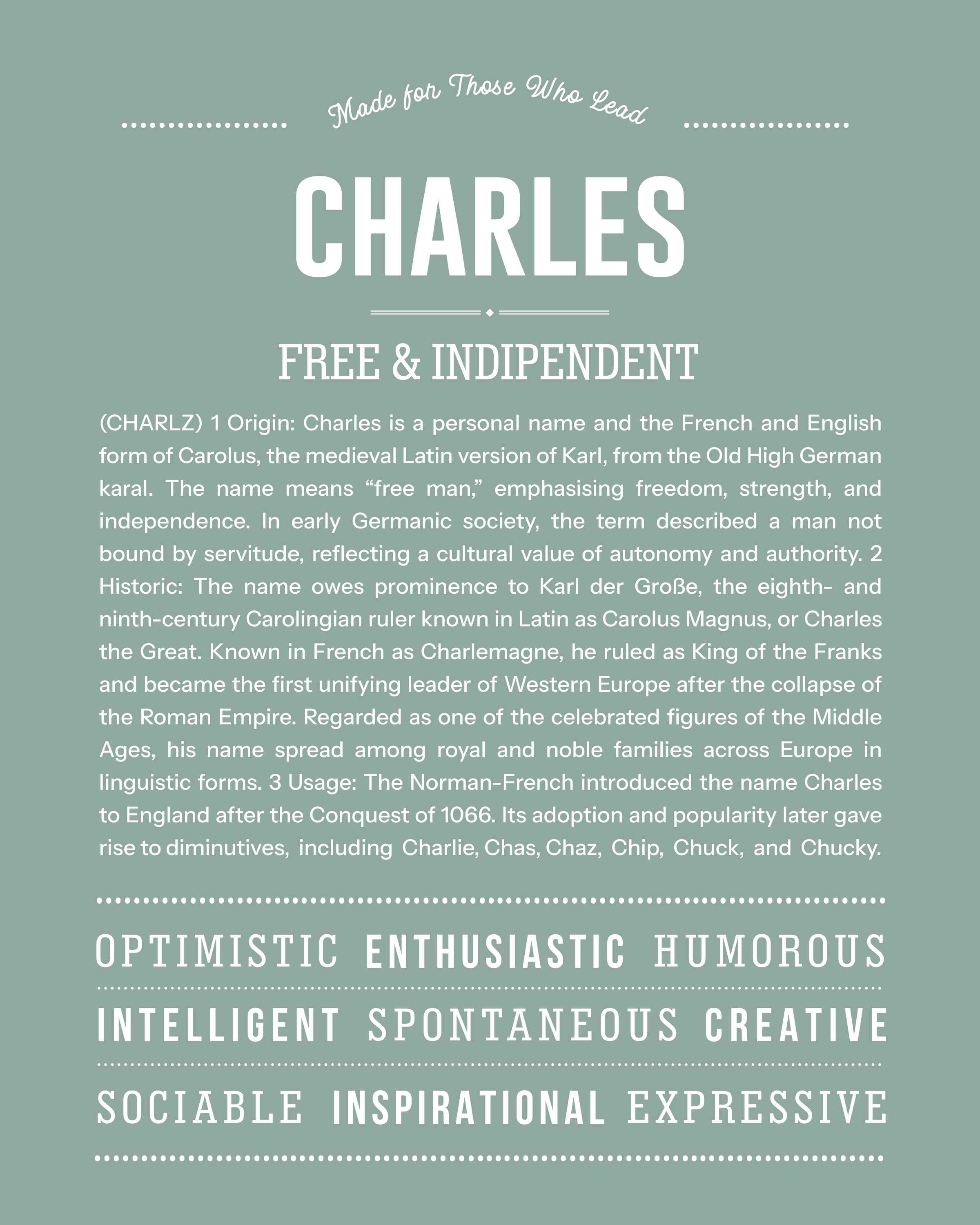 Charles | Personalised Name Meaning Print – Custom Name Art Gift