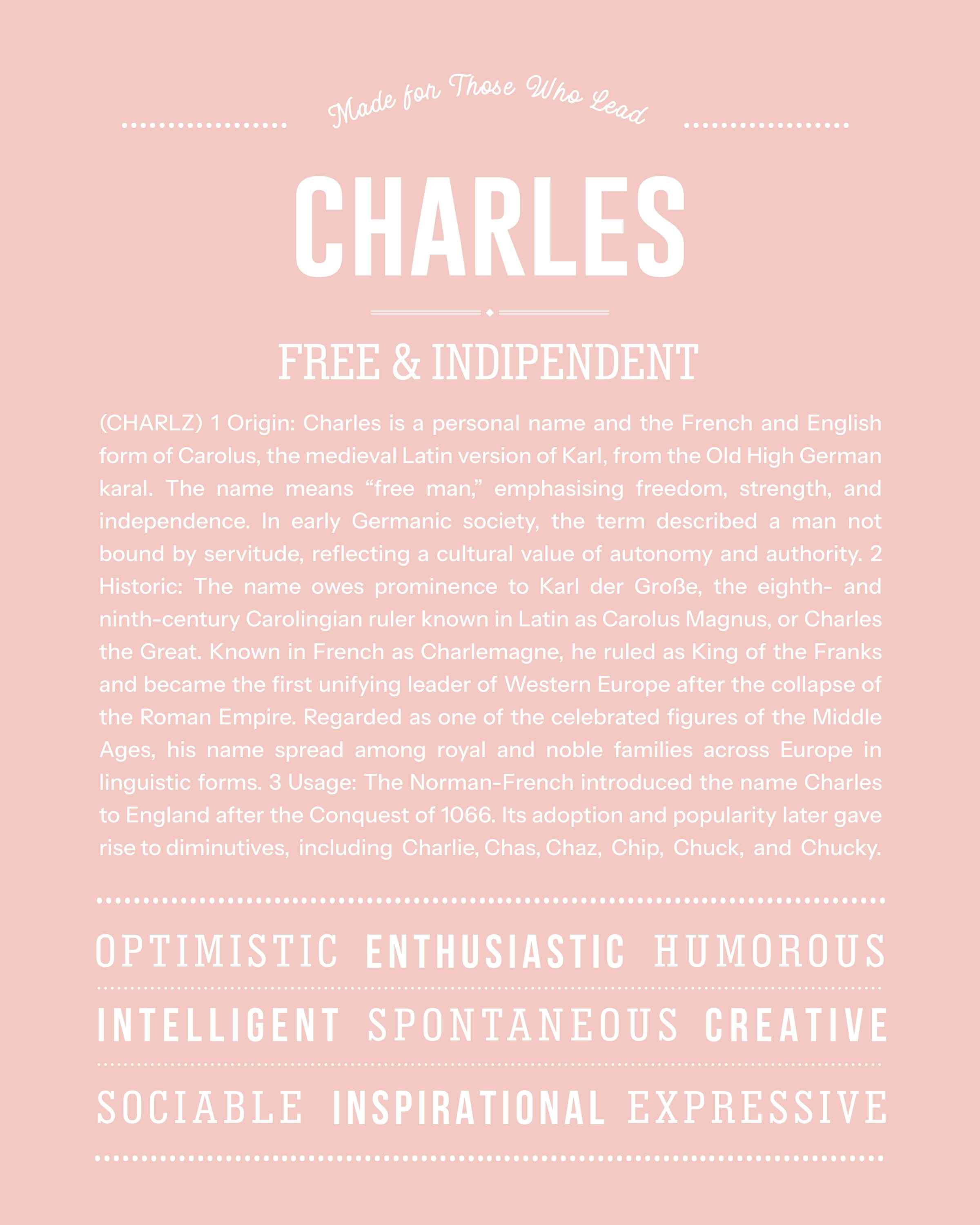 Charles | Personalised Name Meaning Print – Custom Name Art Gift