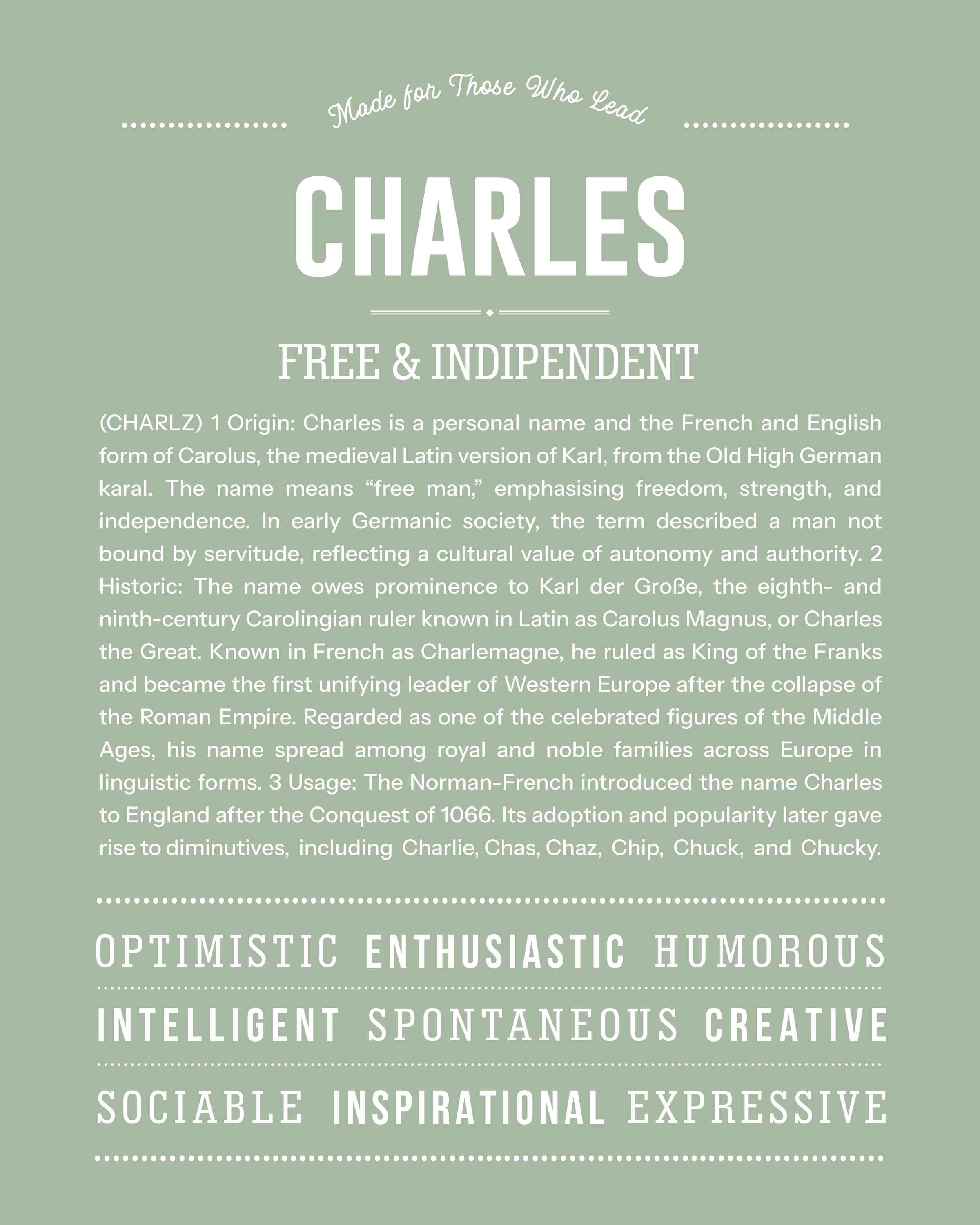 Charles | Personalised Name Meaning Print – Custom Name Art Gift