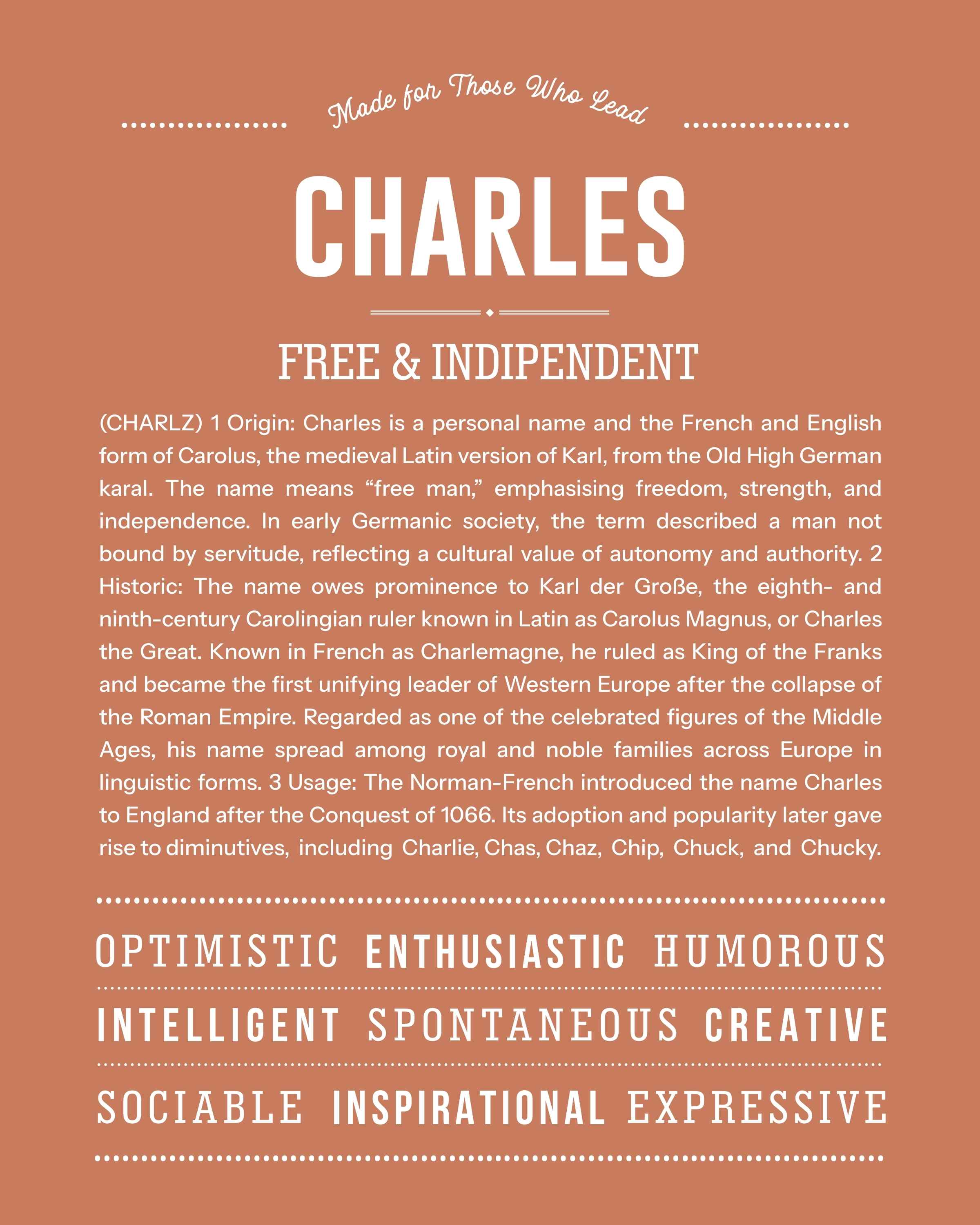 Charles | Personalised Name Meaning Print – Custom Name Art Gift
