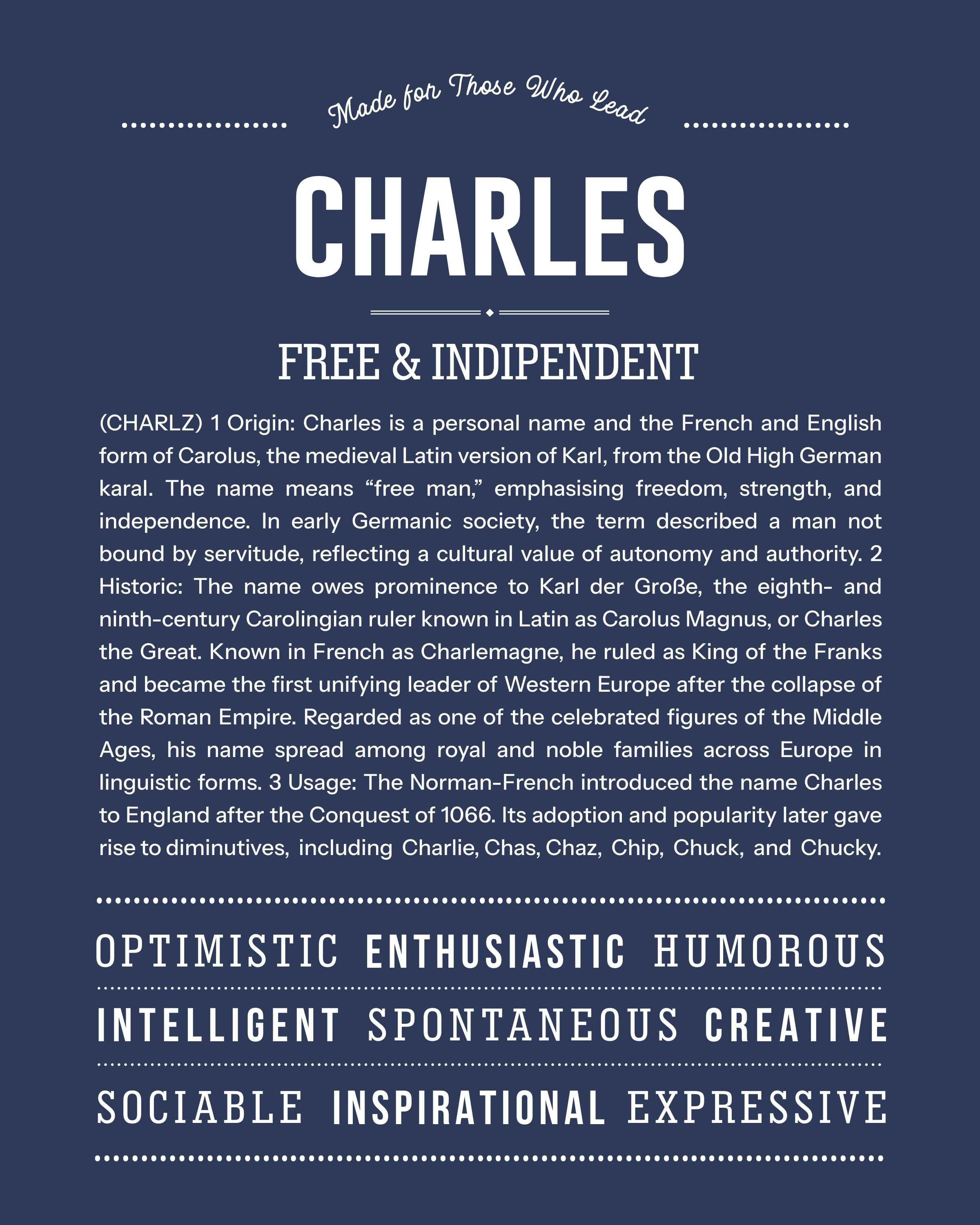 Charles | Personalised Name Meaning Print – Custom Name Art Gift