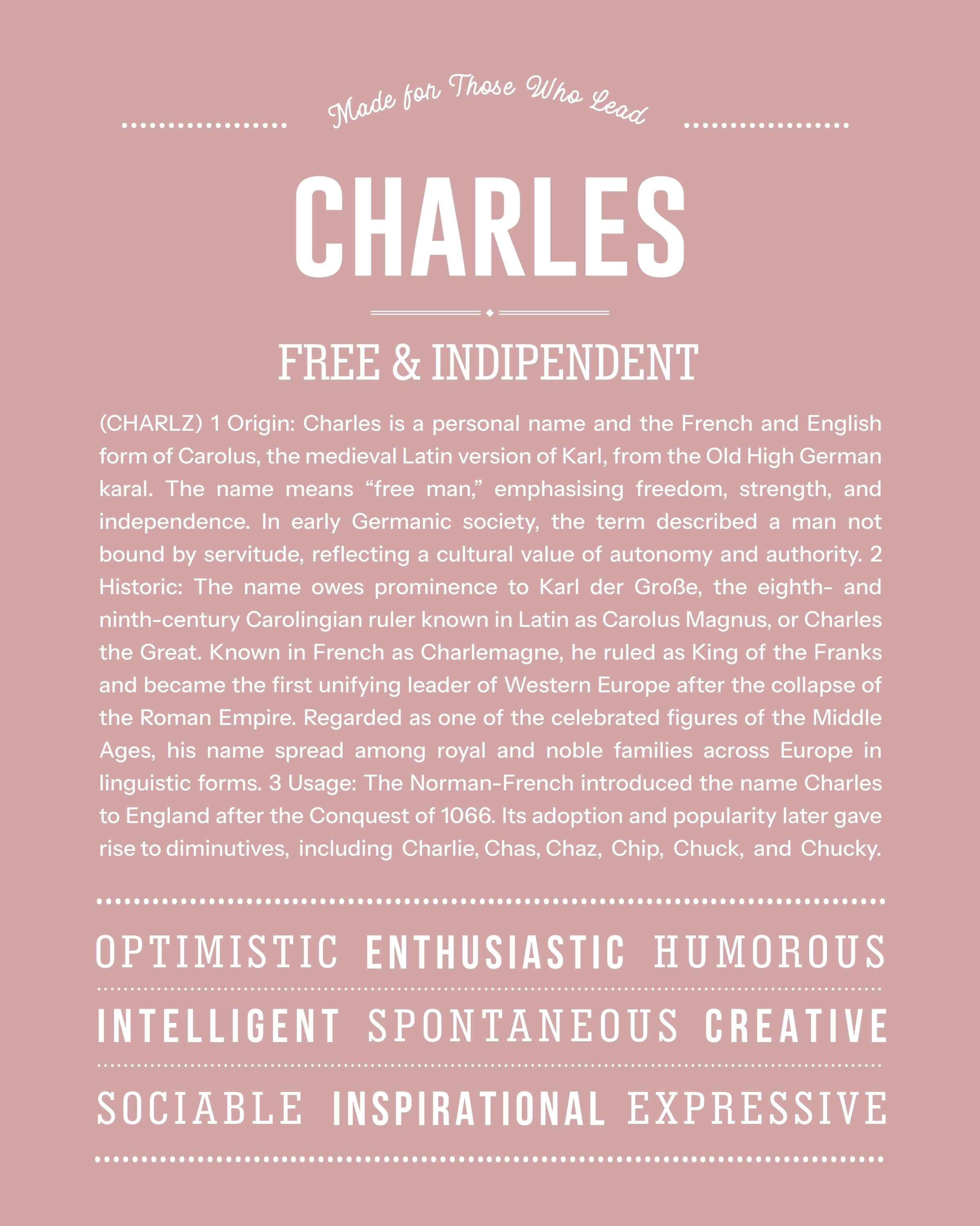 Charles | Personalised Name Meaning Print – Custom Name Art Gift