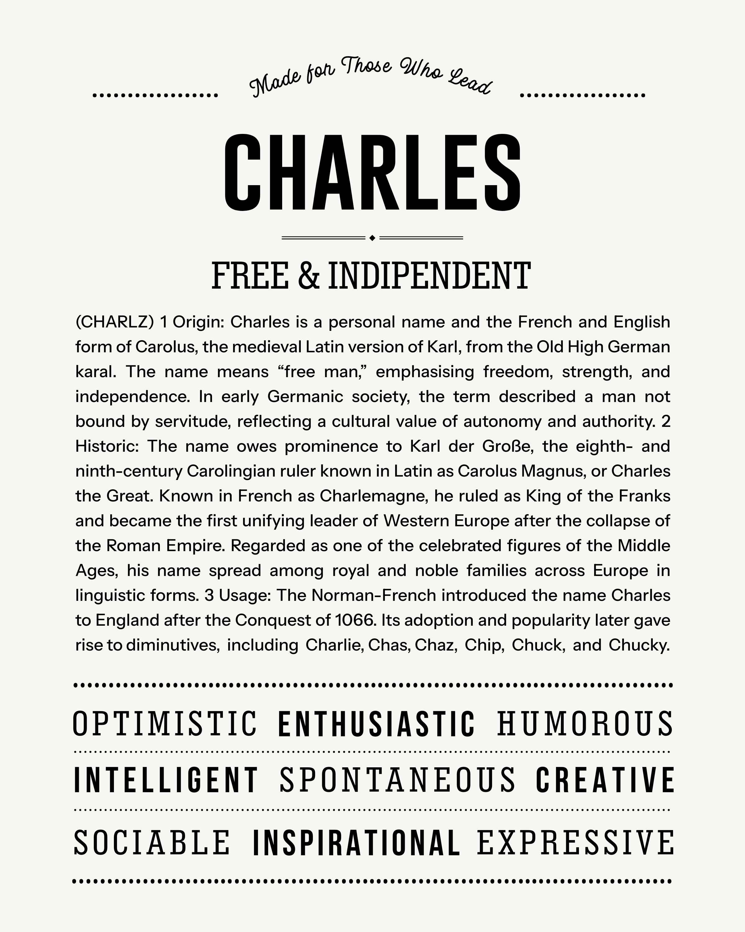 Charles | Personalised Name Meaning Print – Custom Name Art Gift