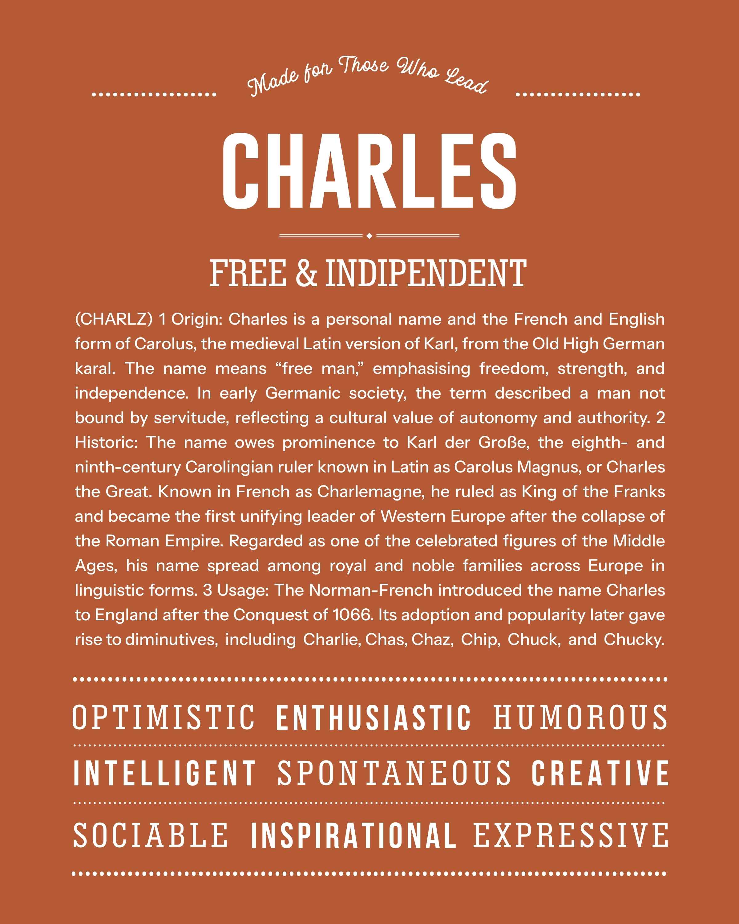 Charles | Personalised Name Meaning Print – Custom Name Art Gift