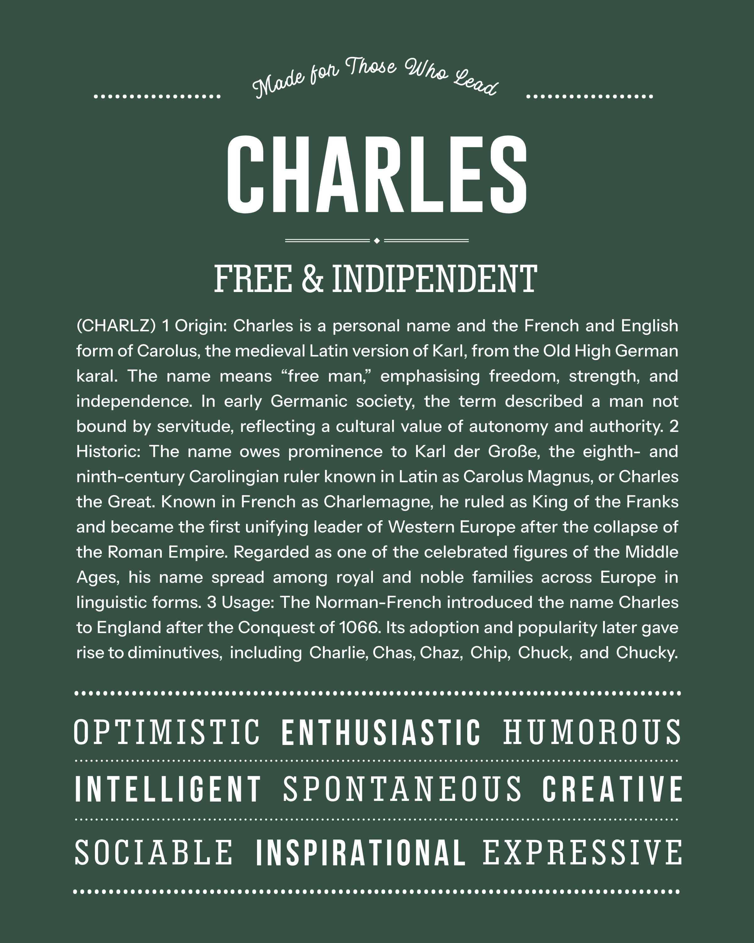 Charles | Personalised Name Meaning Print – Custom Name Art Gift