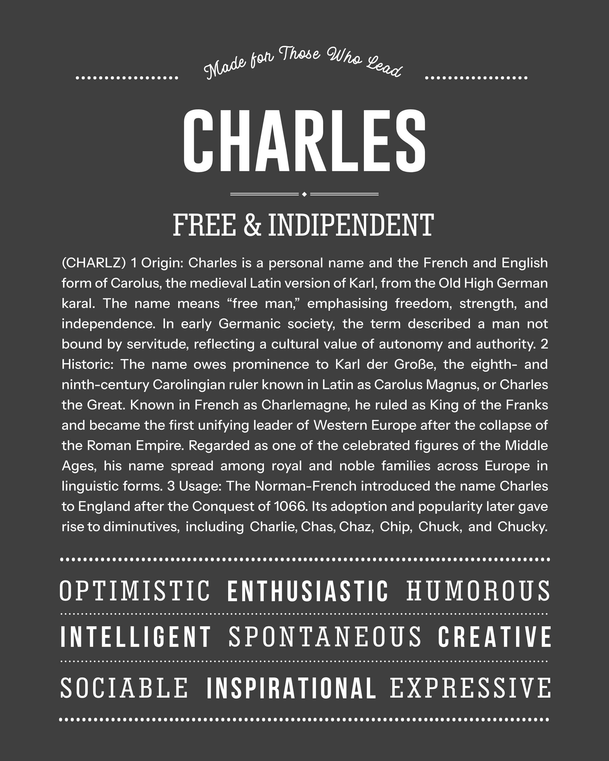 Charles | Personalised Name Meaning Print – Custom Name Art Gift