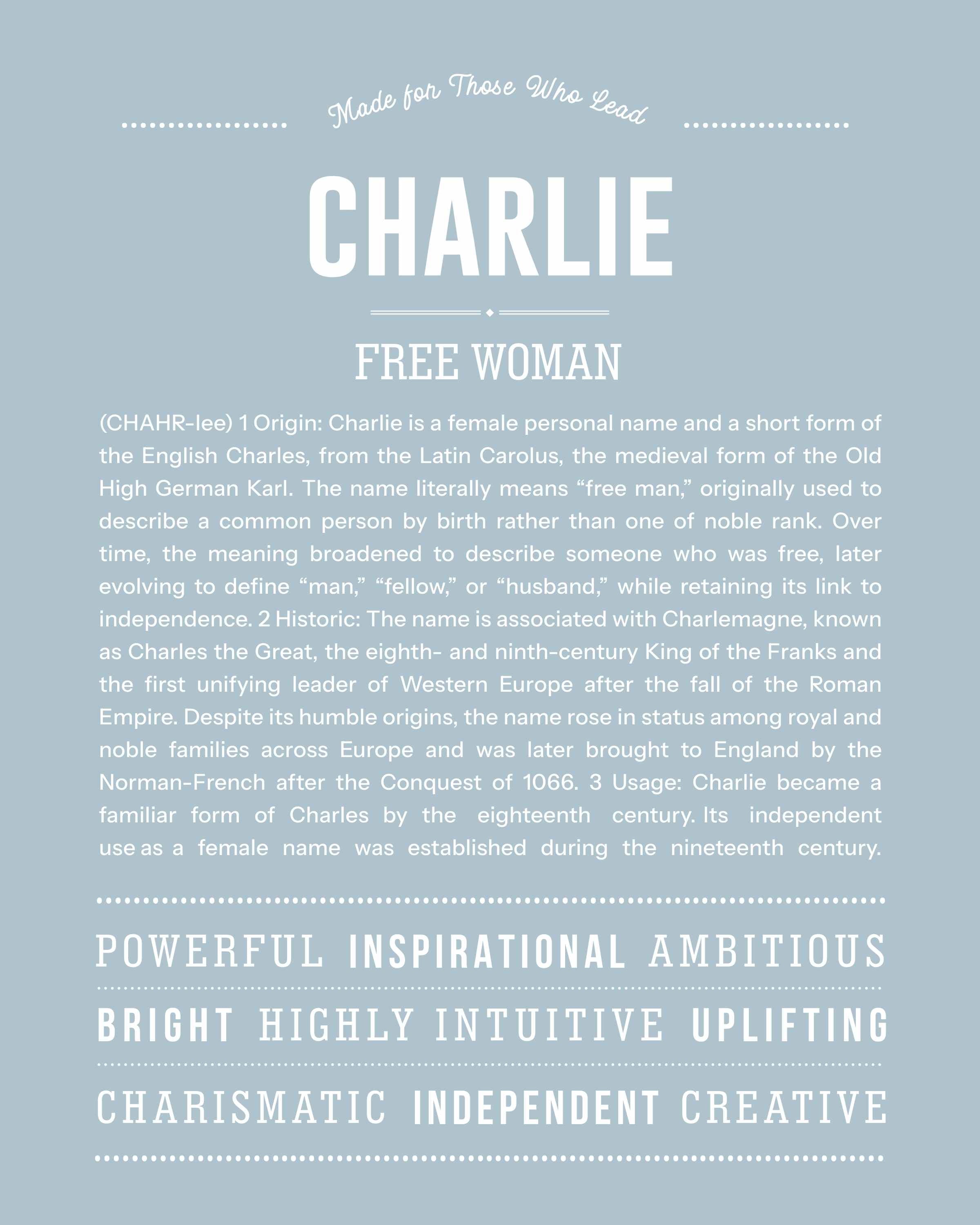 Charlie (Female) | Personalised Name Meaning Print – Custom Name Art Gift