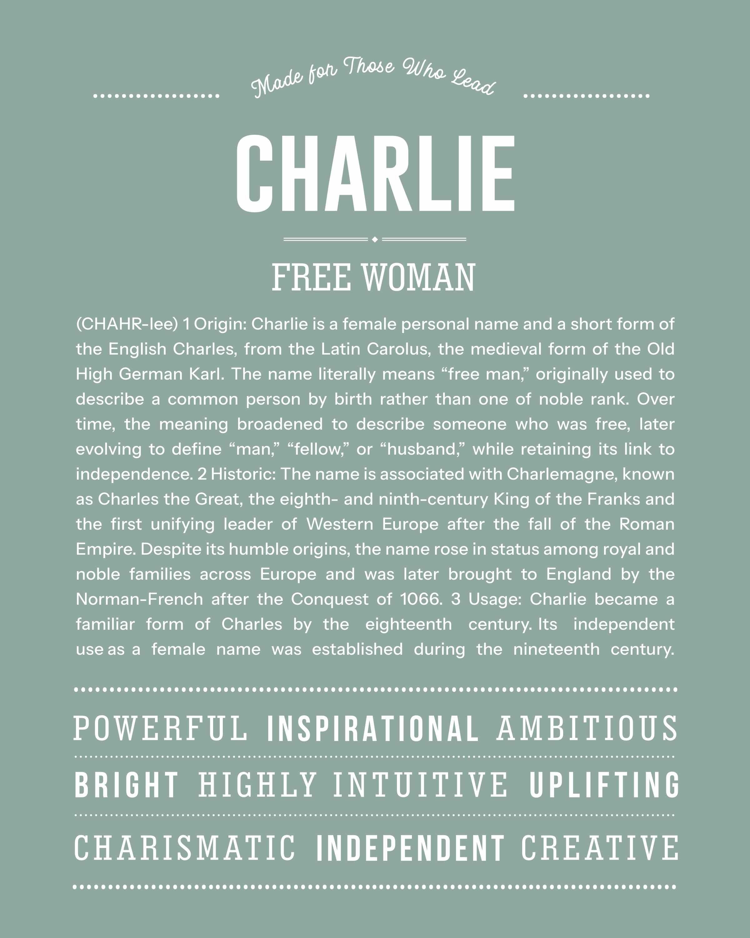 Charlie (Female) | Personalised Name Meaning Print – Custom Name Art Gift