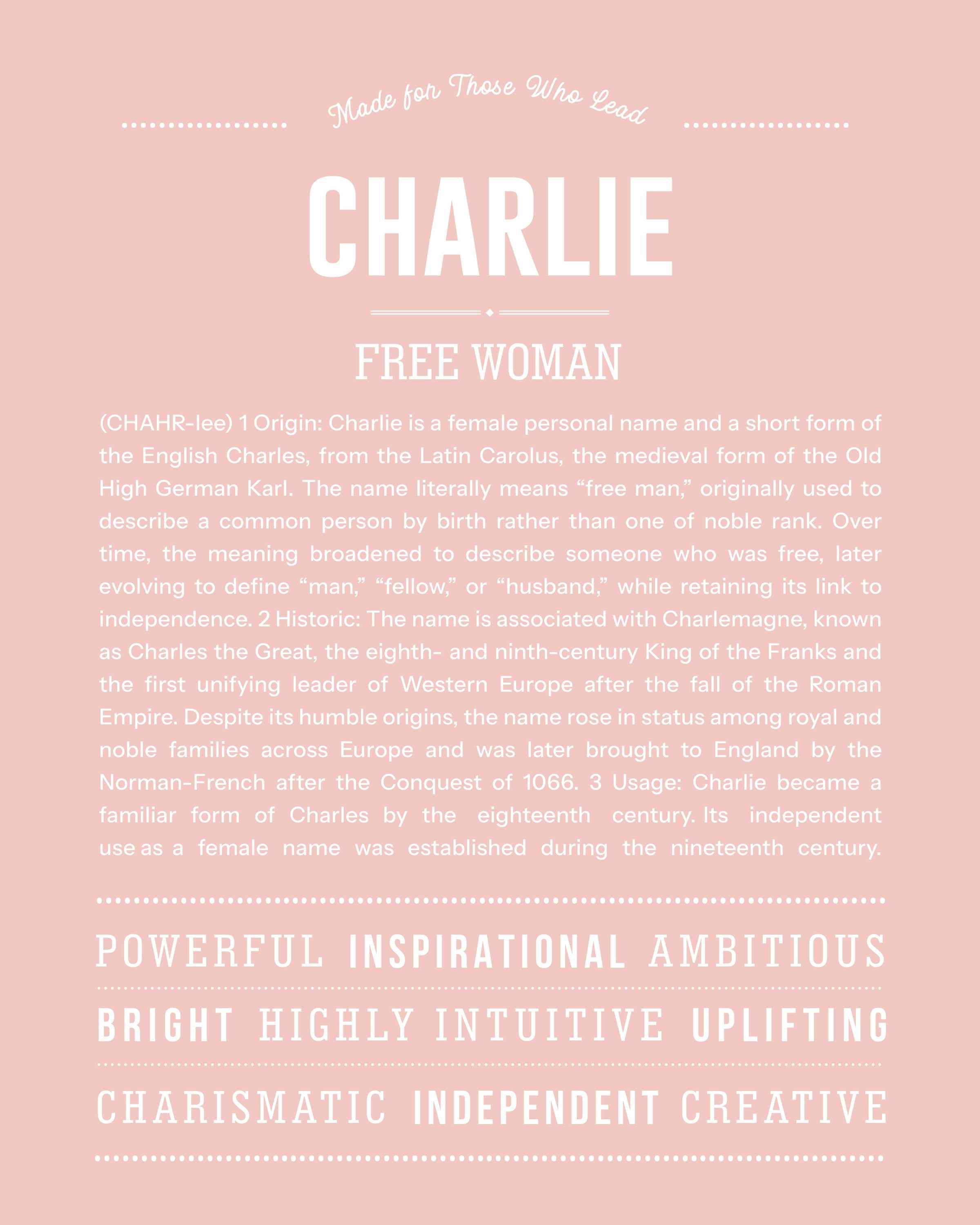 Charlie (Female) | Personalised Name Meaning Print – Custom Name Art Gift