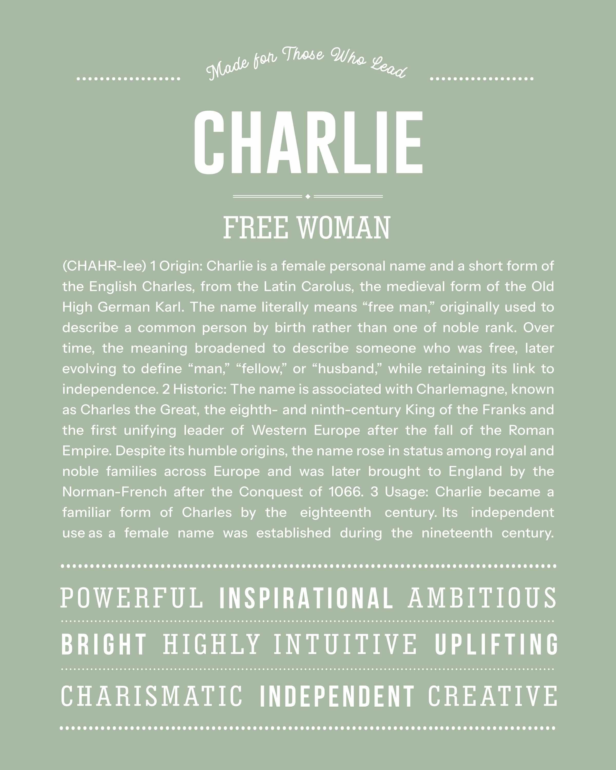 Charlie (Female) | Personalised Name Meaning Print – Custom Name Art Gift