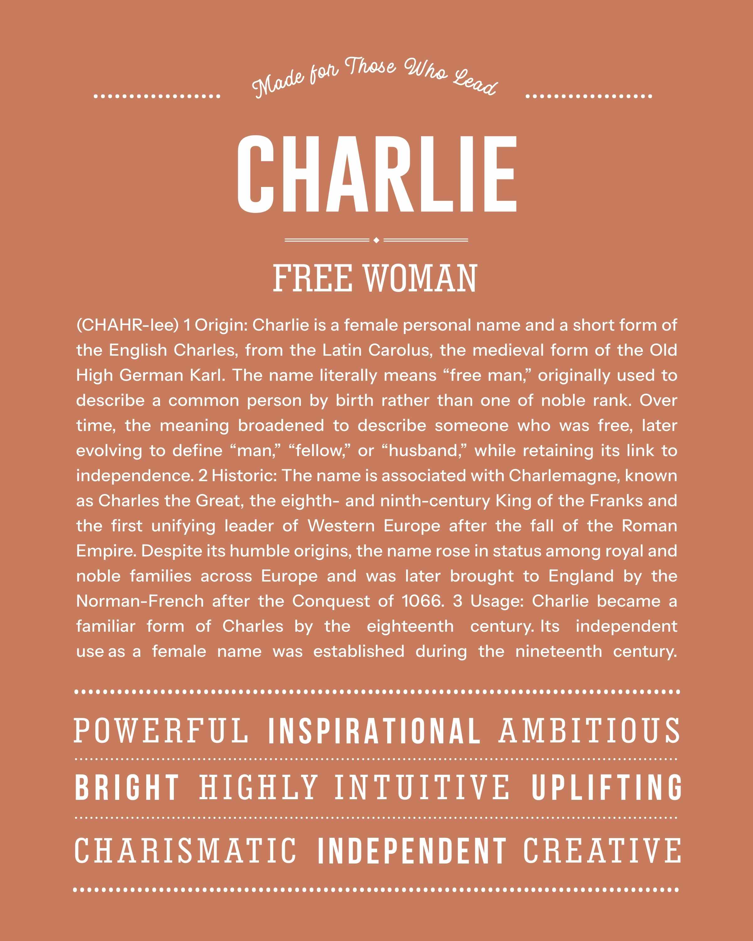 Charlie (Female) | Personalised Name Meaning Print – Custom Name Art Gift