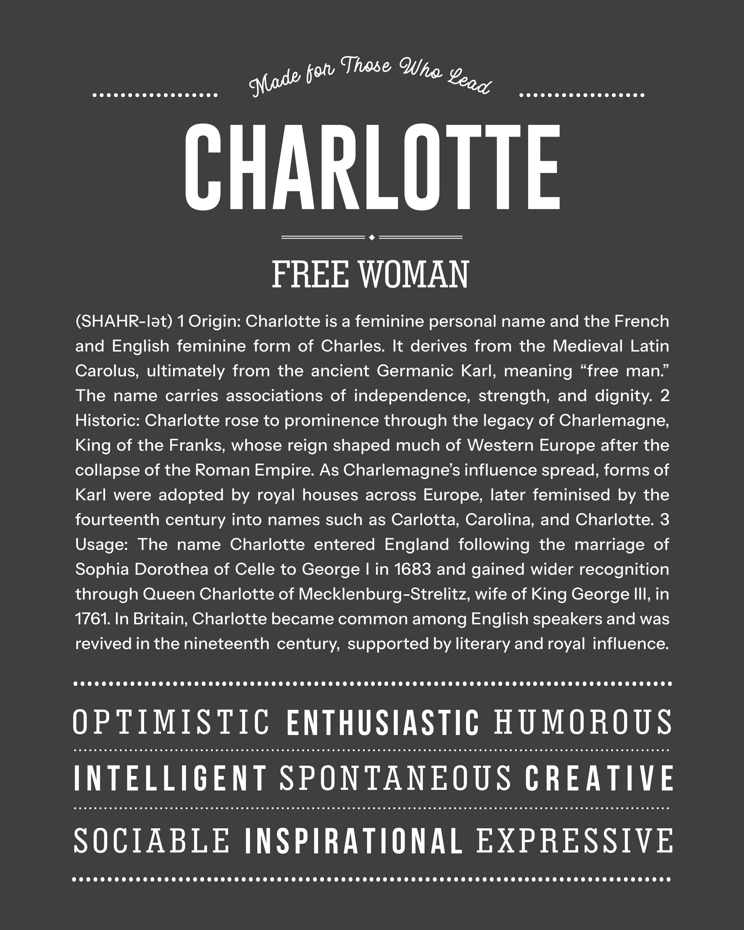Charlotte | Personalised Name Meaning Print – Custom Name Art Gift