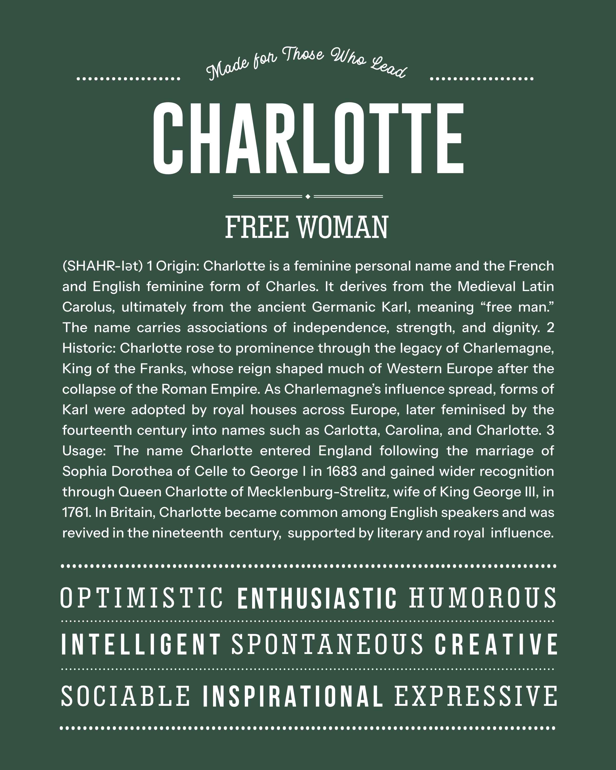 Charlotte | Personalised Name Meaning Print – Custom Name Art Gift