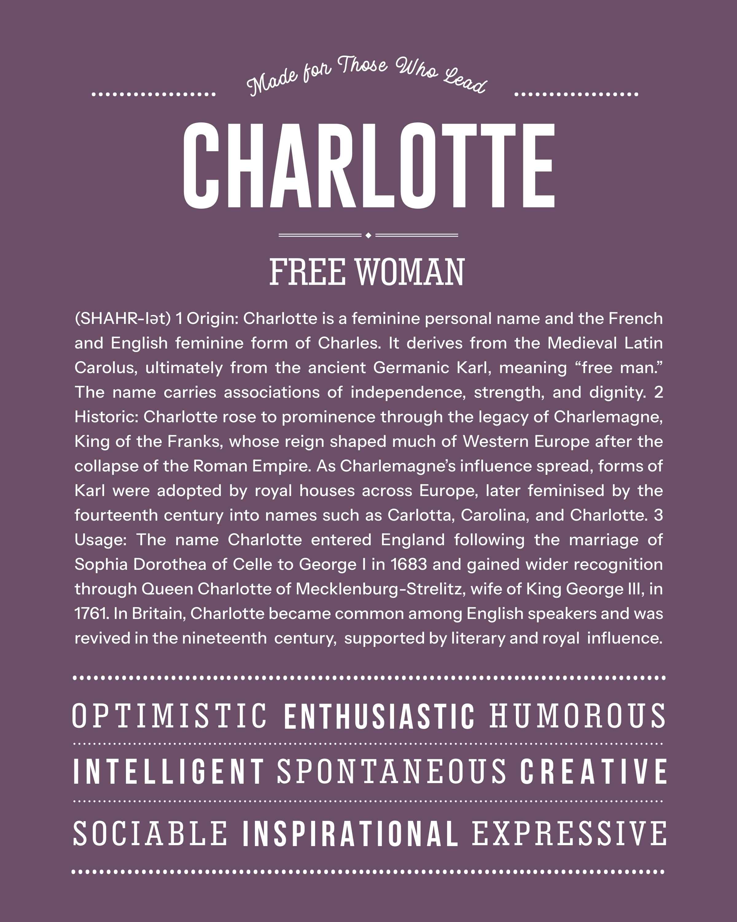 Charlotte | Personalised Name Meaning Print – Custom Name Art Gift
