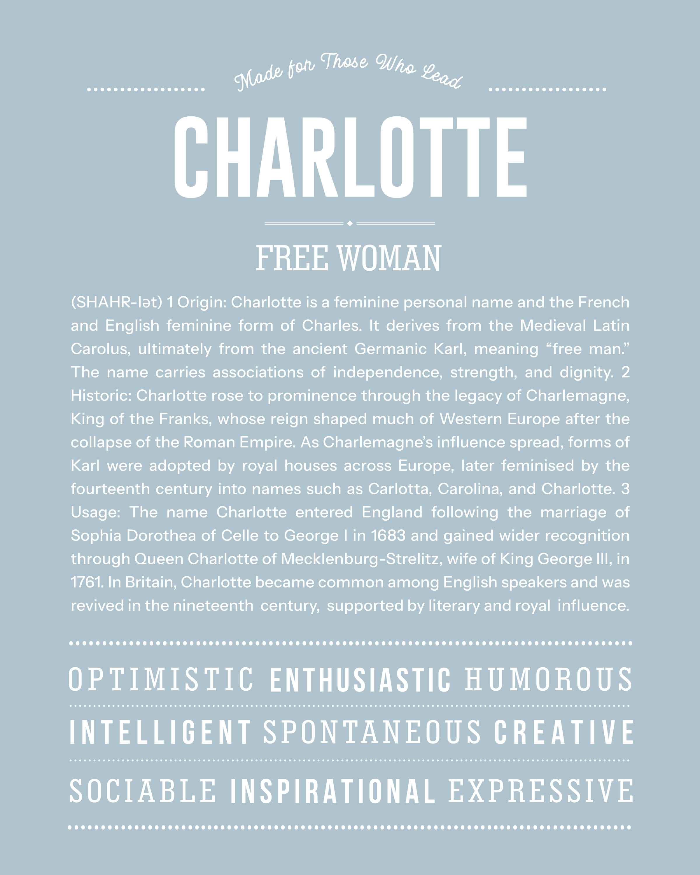Charlotte | Personalised Name Meaning Print – Custom Name Art Gift