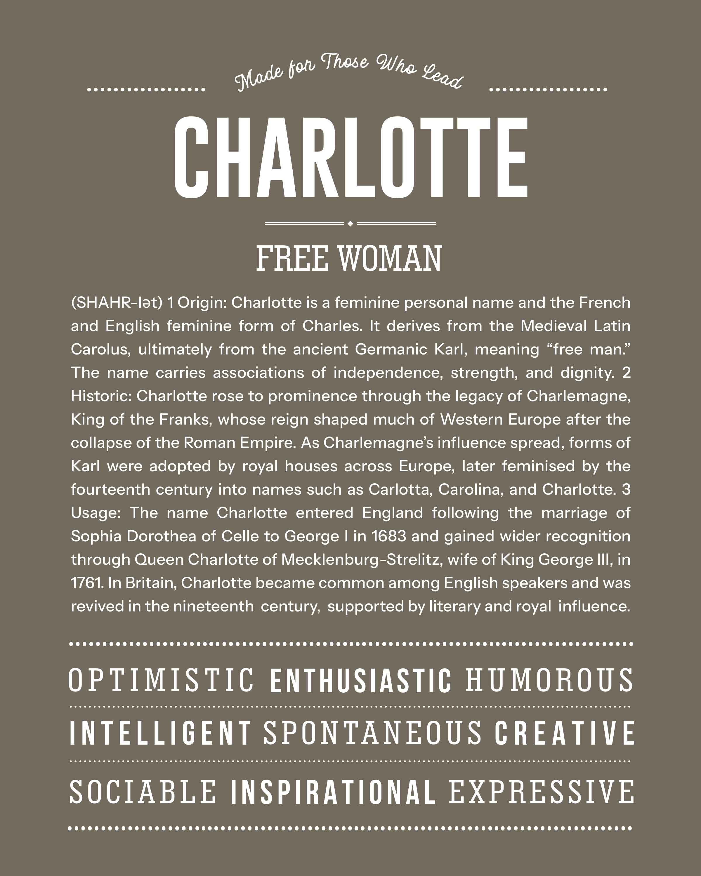 Charlotte | Personalised Name Meaning Print – Custom Name Art Gift