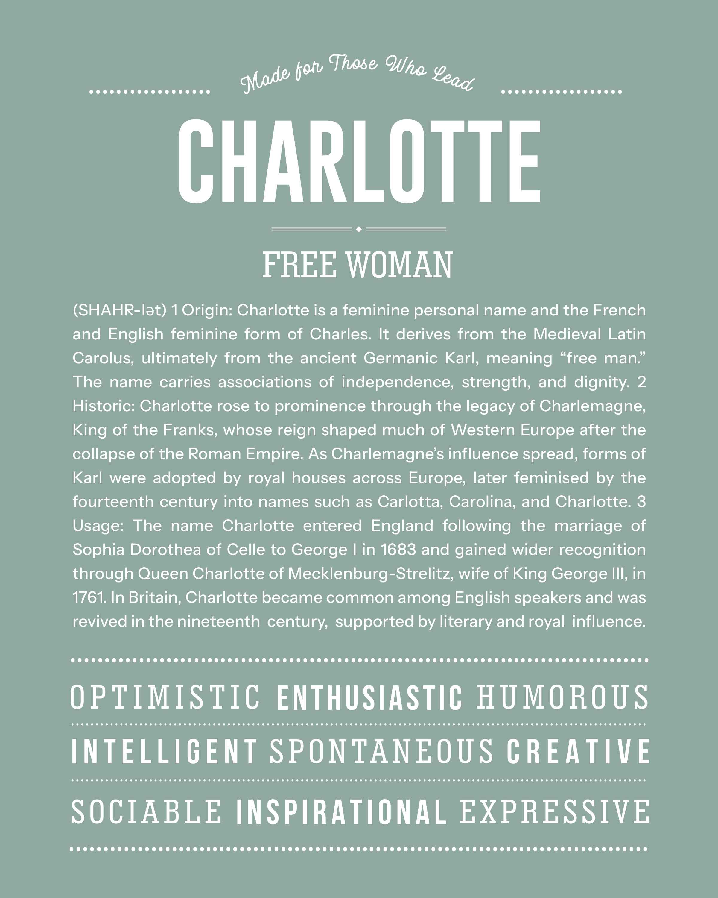 Charlotte | Personalised Name Meaning Print – Custom Name Art Gift