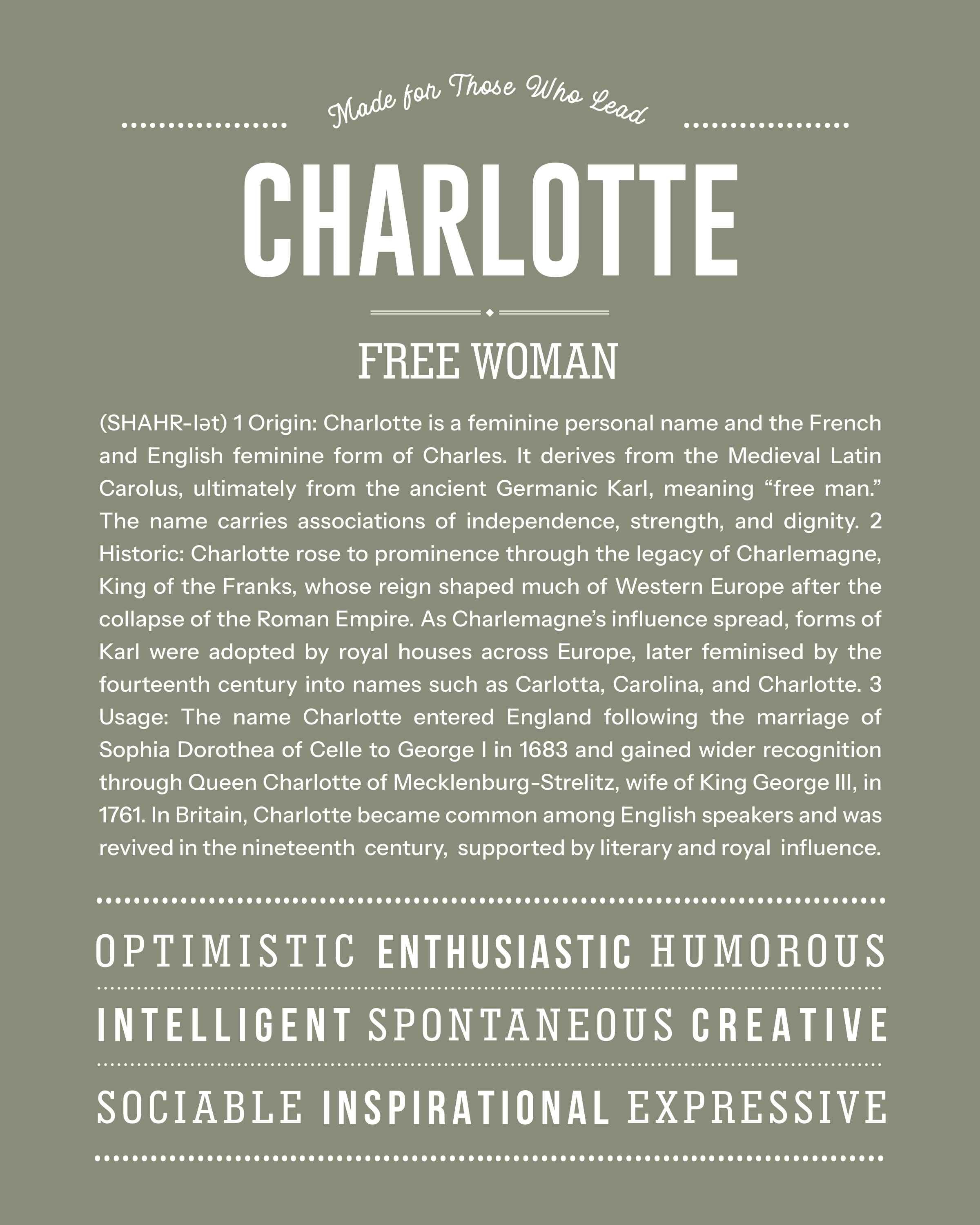 Charlotte | Personalised Name Meaning Print – Custom Name Art Gift