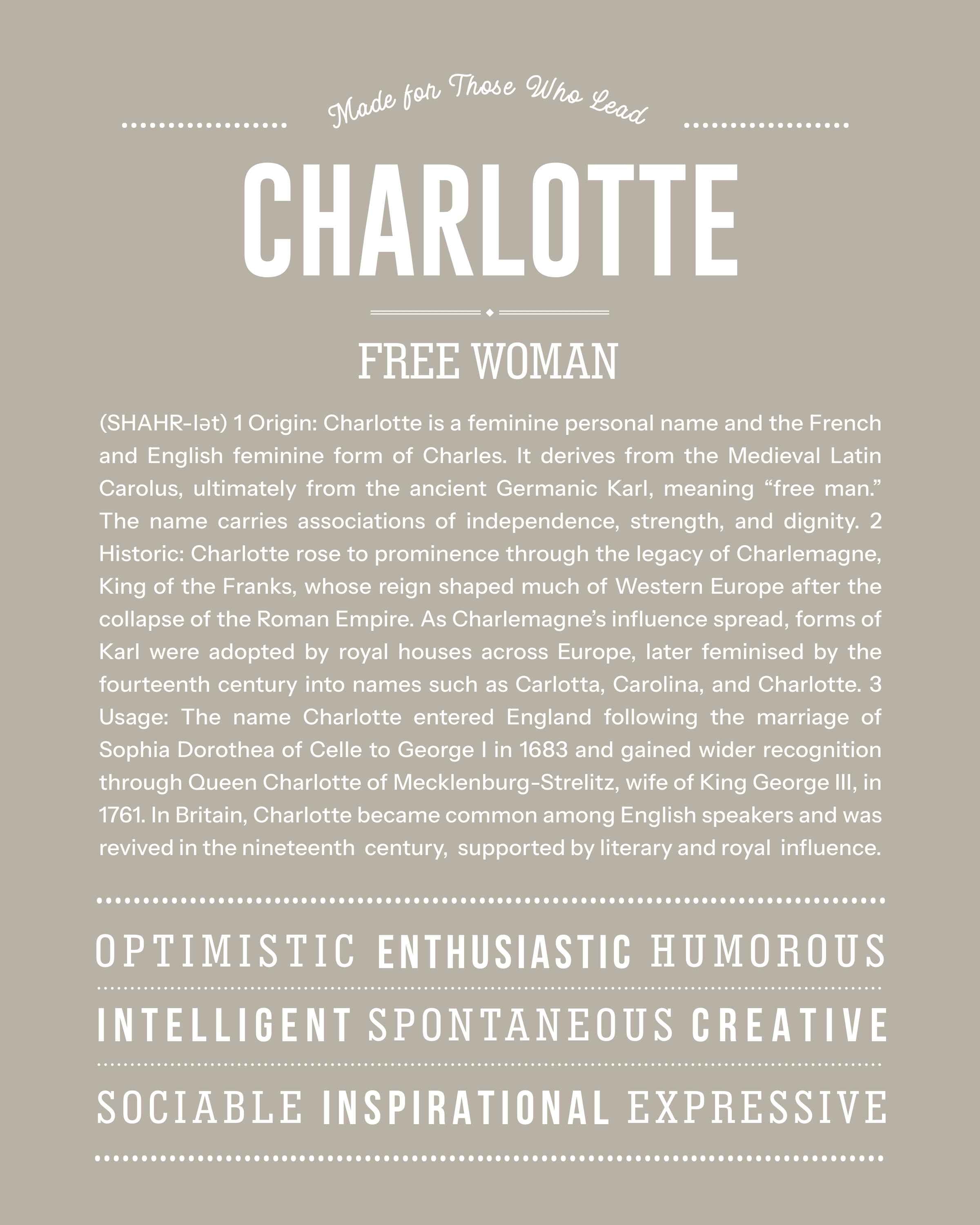 Charlotte | Personalised Name Meaning Print – Custom Name Art Gift
