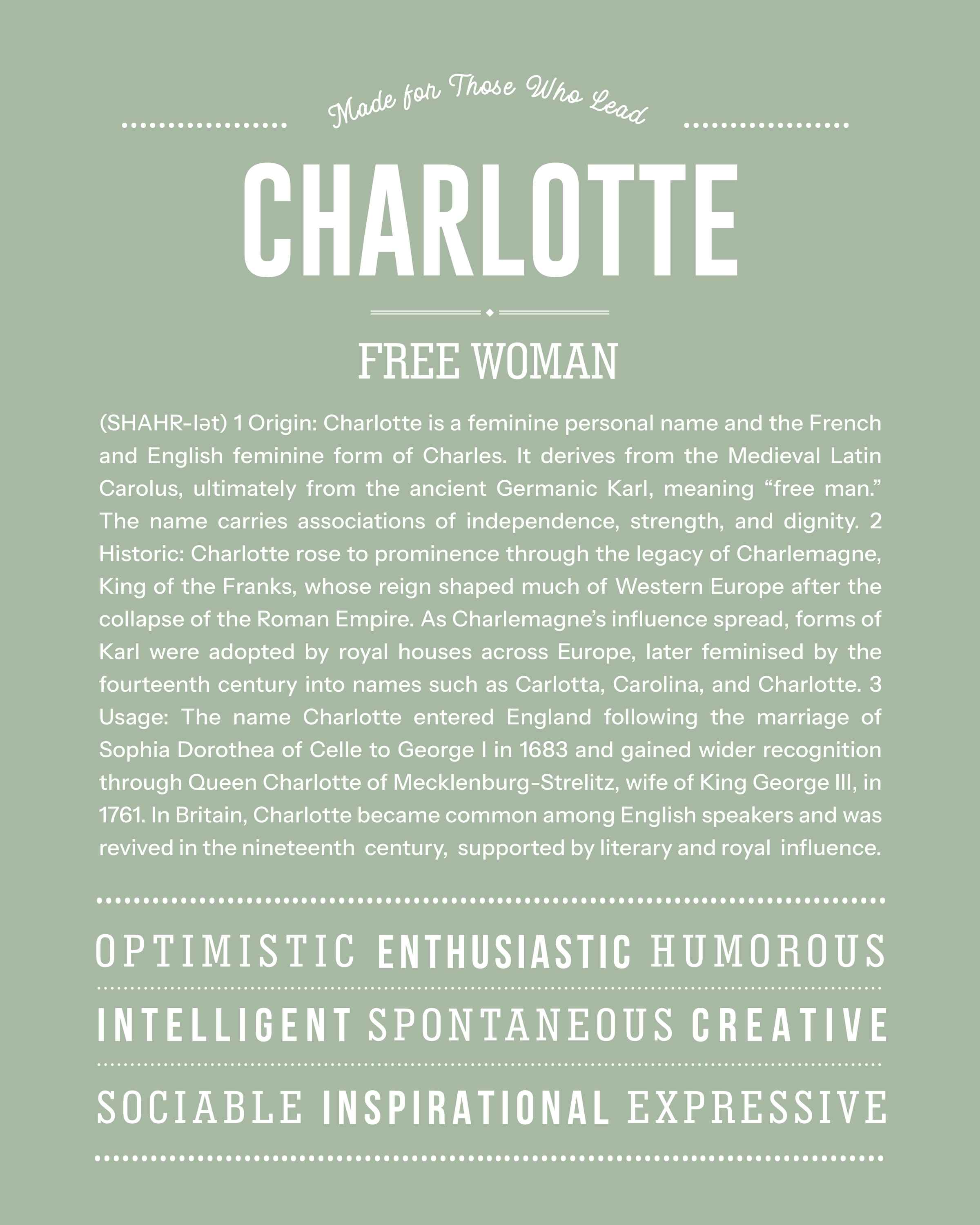 Charlotte | Personalised Name Meaning Print – Custom Name Art Gift