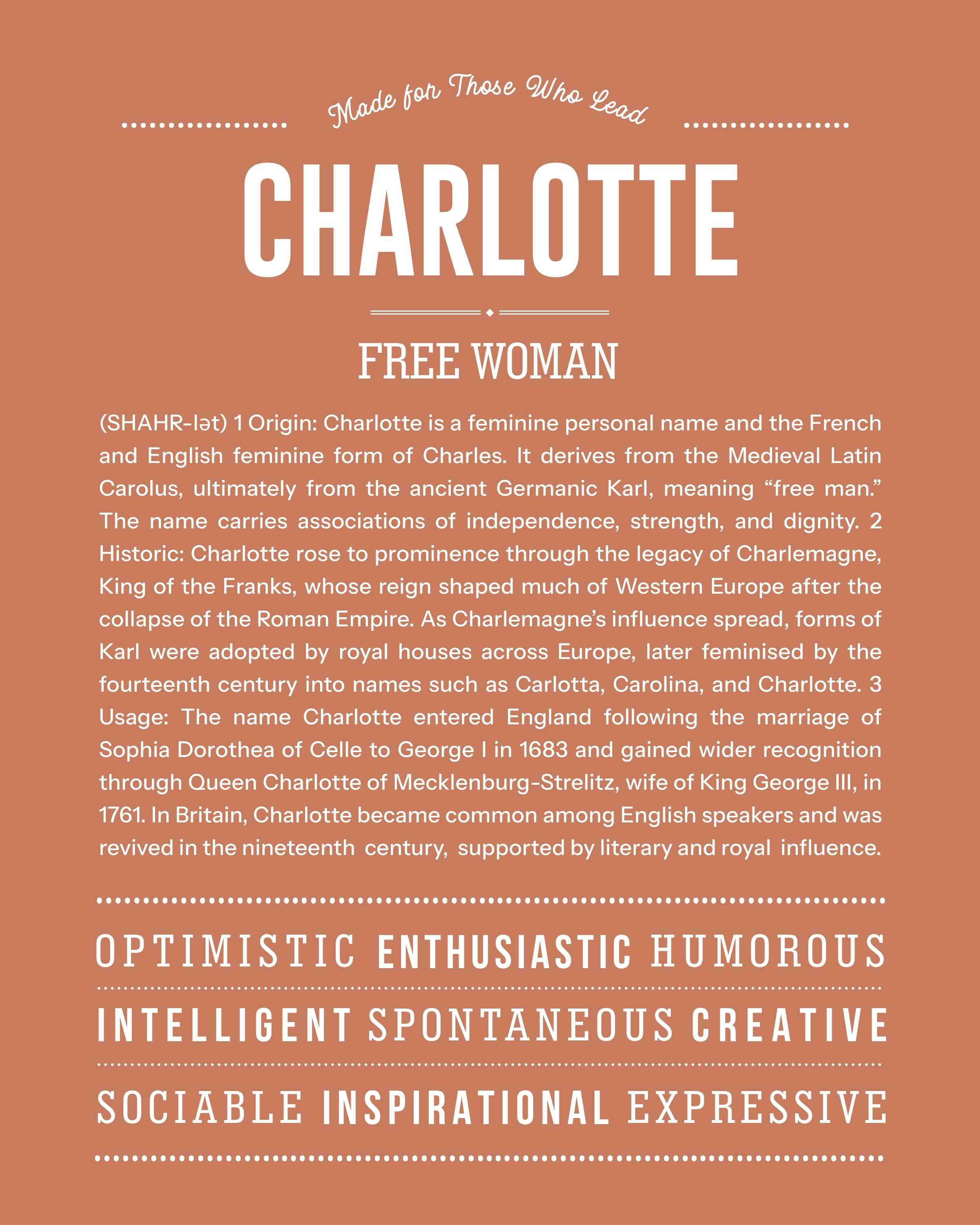 Charlotte | Personalised Name Meaning Print – Custom Name Art Gift