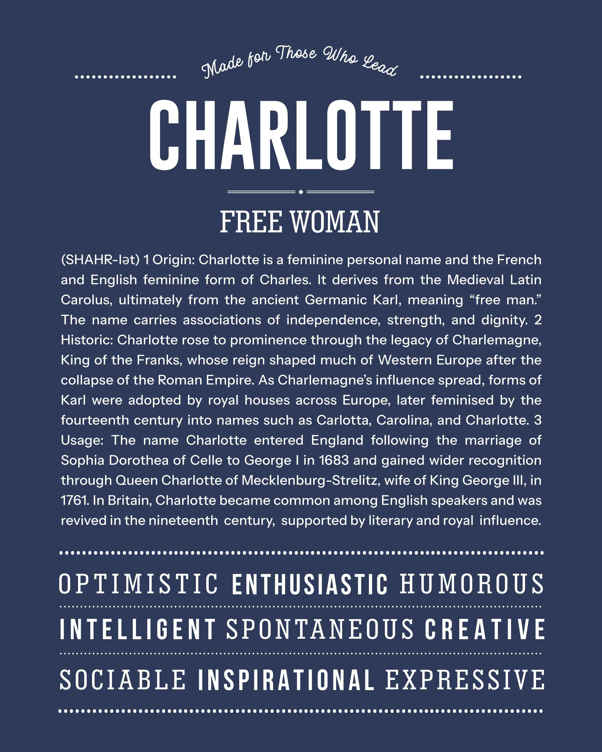 Charlotte | Personalised Name Meaning Print – Custom Name Art Gift