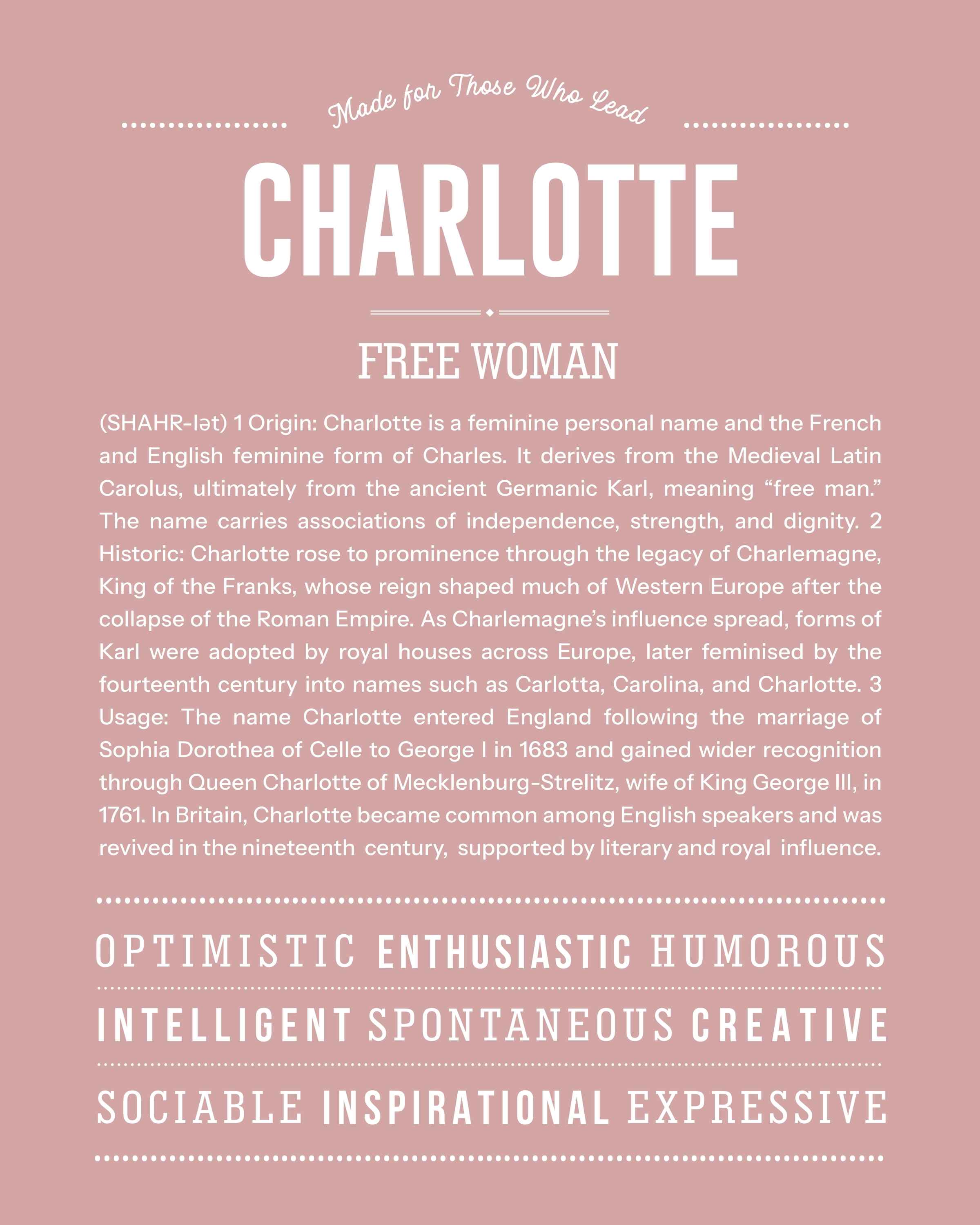 Charlotte | Personalised Name Meaning Print – Custom Name Art Gift