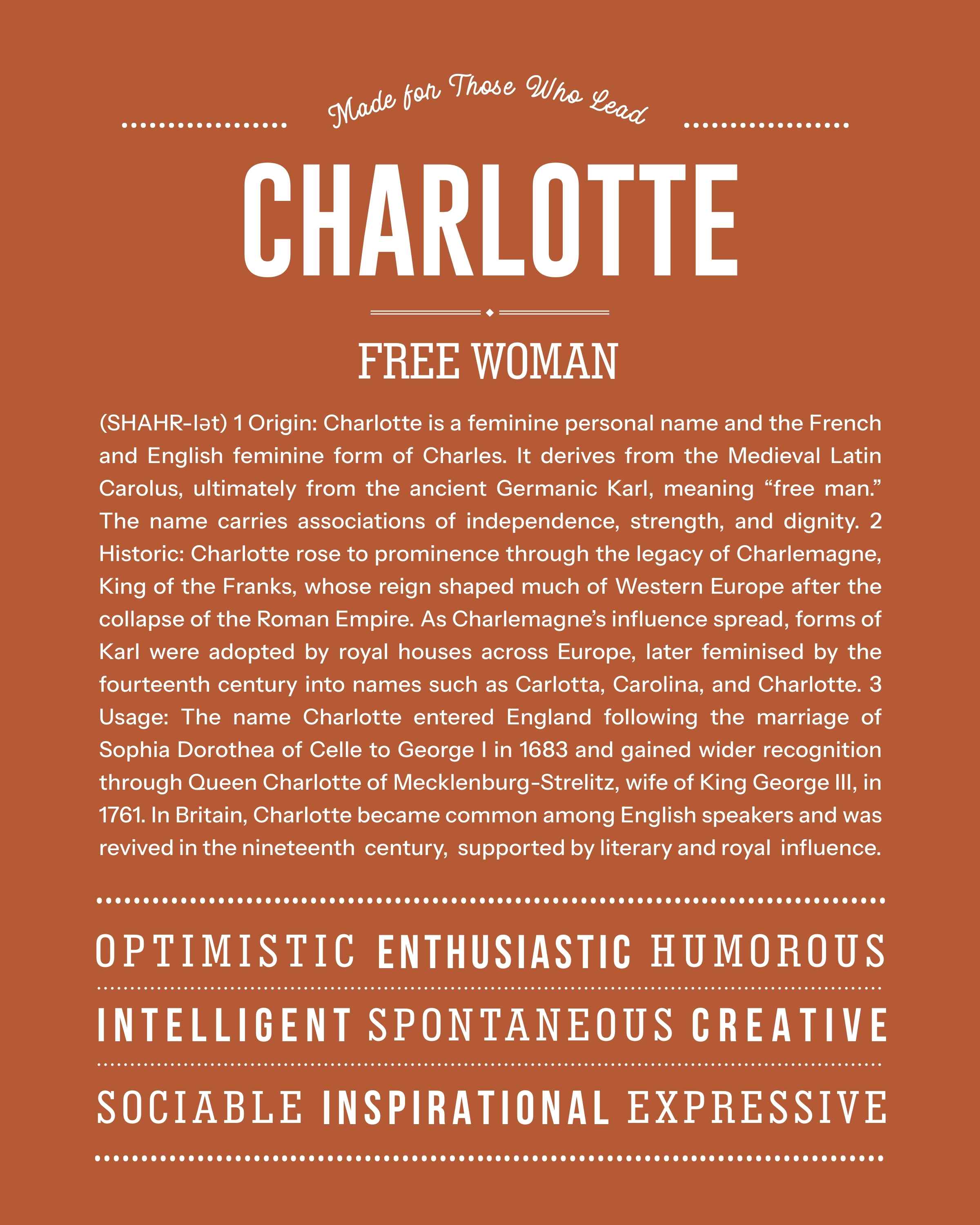 Charlotte | Personalised Name Meaning Print – Custom Name Art Gift