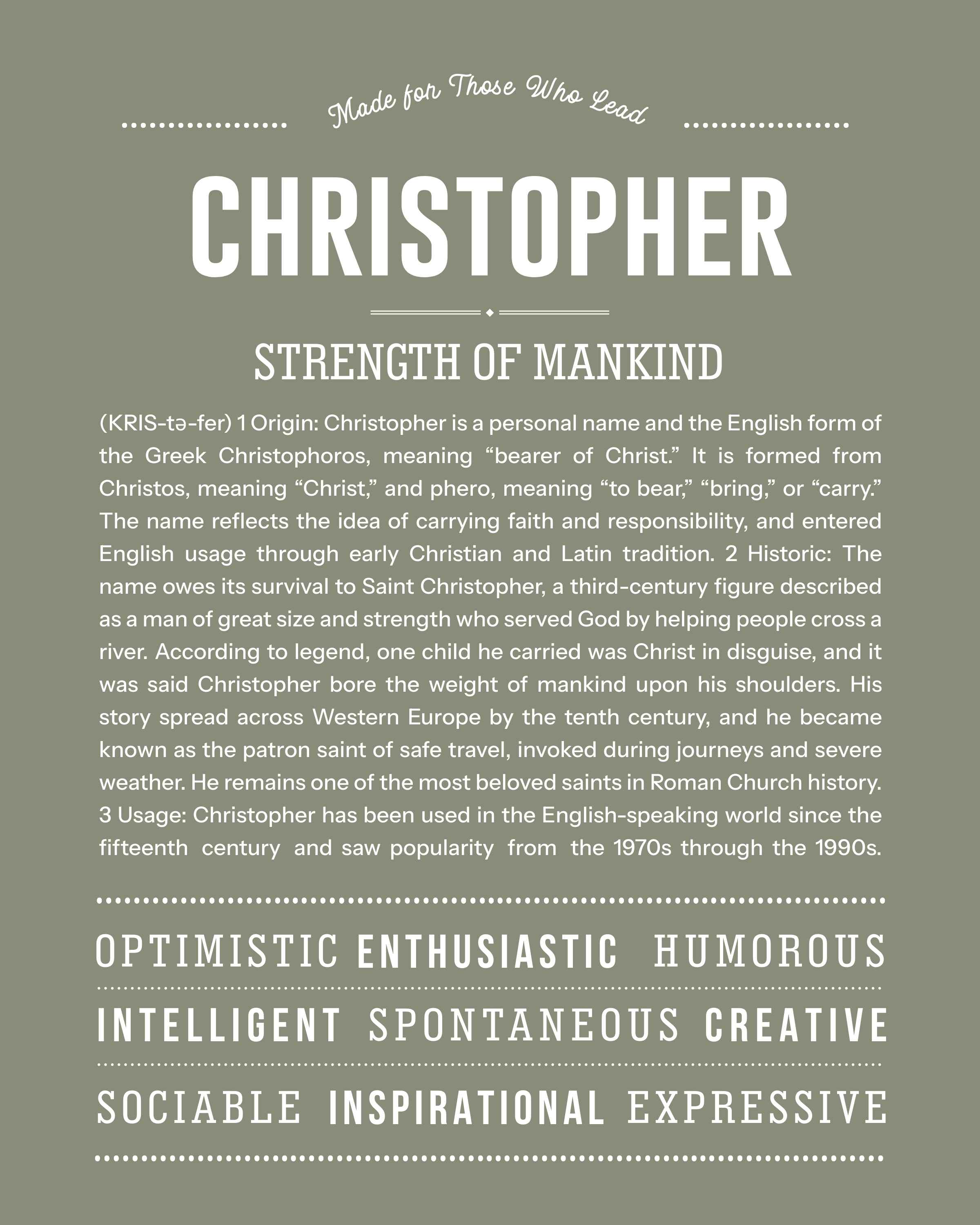 Christopher | Personalised Name Meaning Print – Custom Name Art Gift