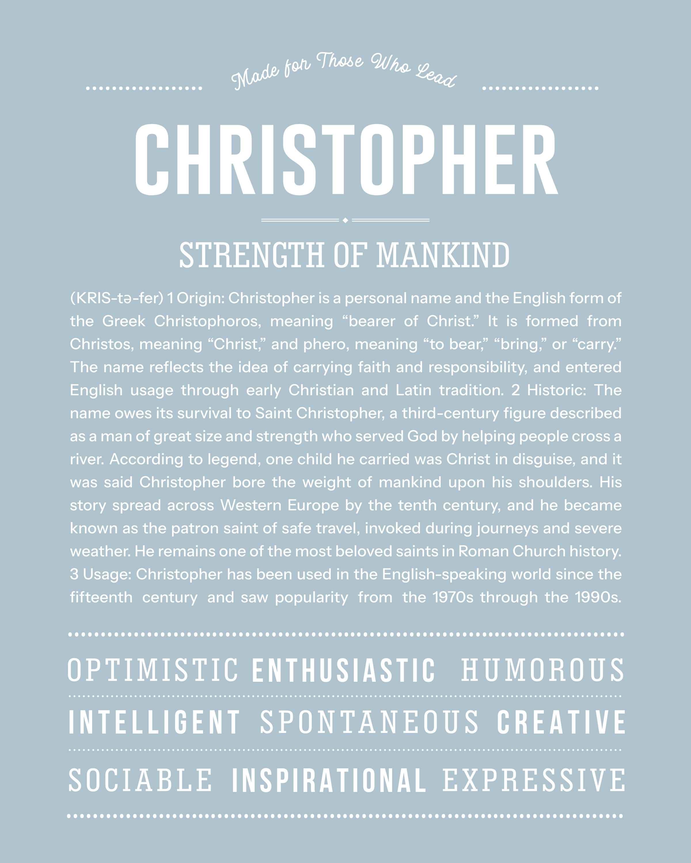 Christopher | Personalised Name Meaning Print – Custom Name Art Gift