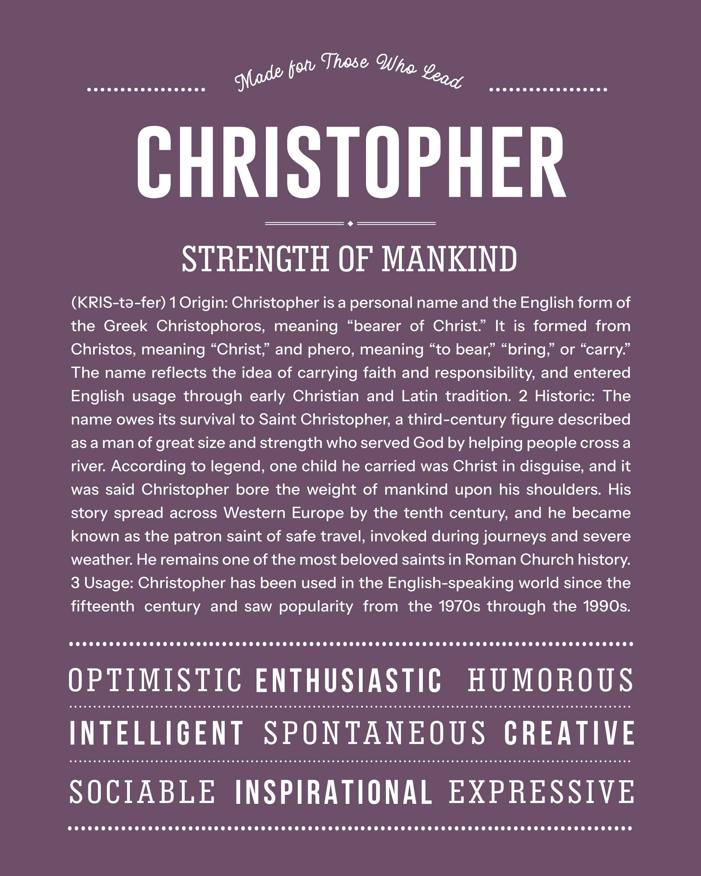 Christopher | Personalised Name Meaning Print – Custom Name Art Gift