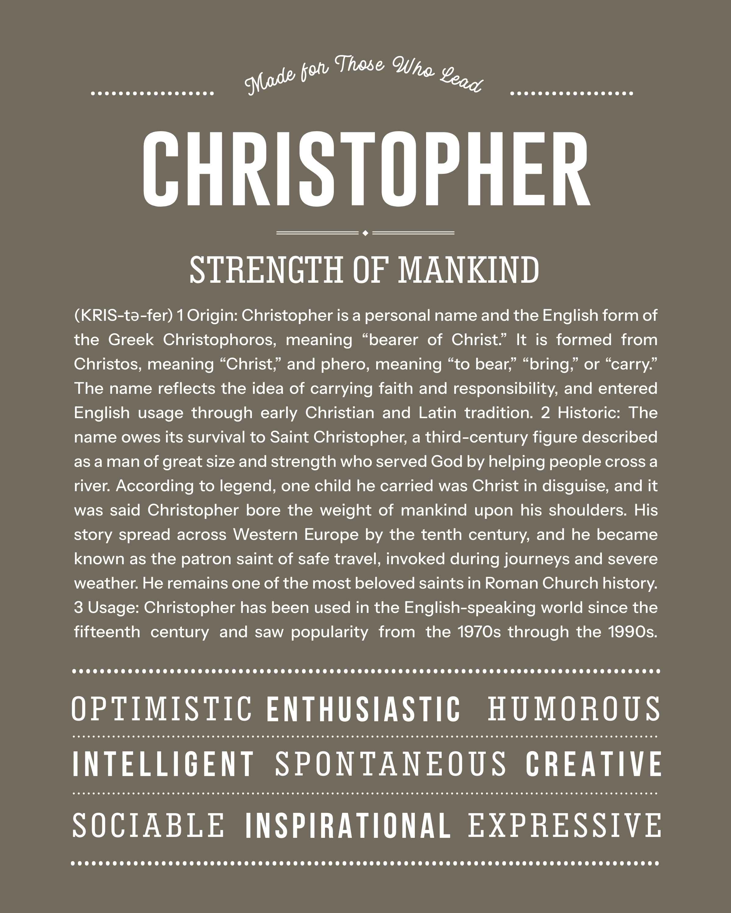 Christopher | Personalised Name Meaning Print – Custom Name Art Gift