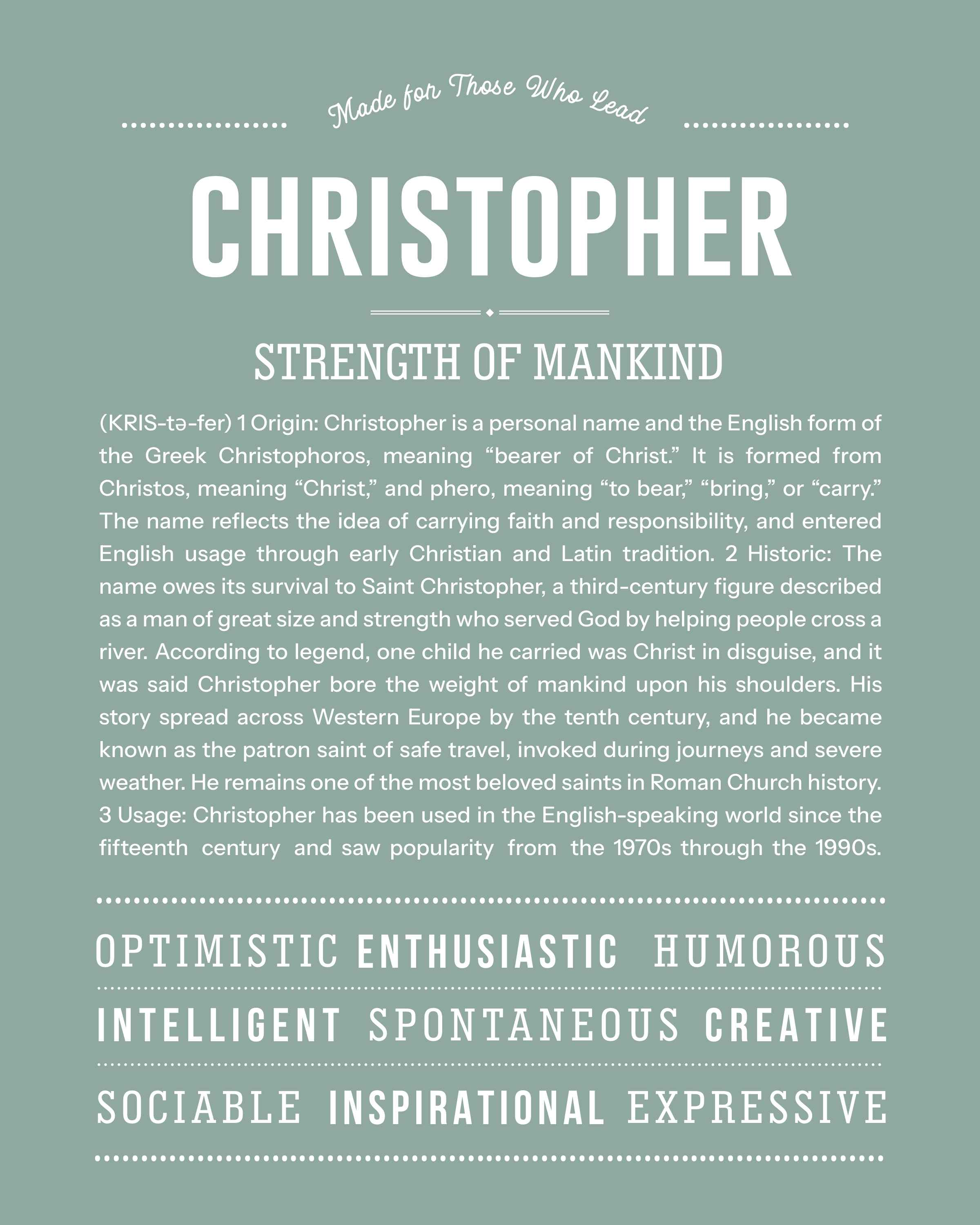 Christopher | Personalised Name Meaning Print – Custom Name Art Gift