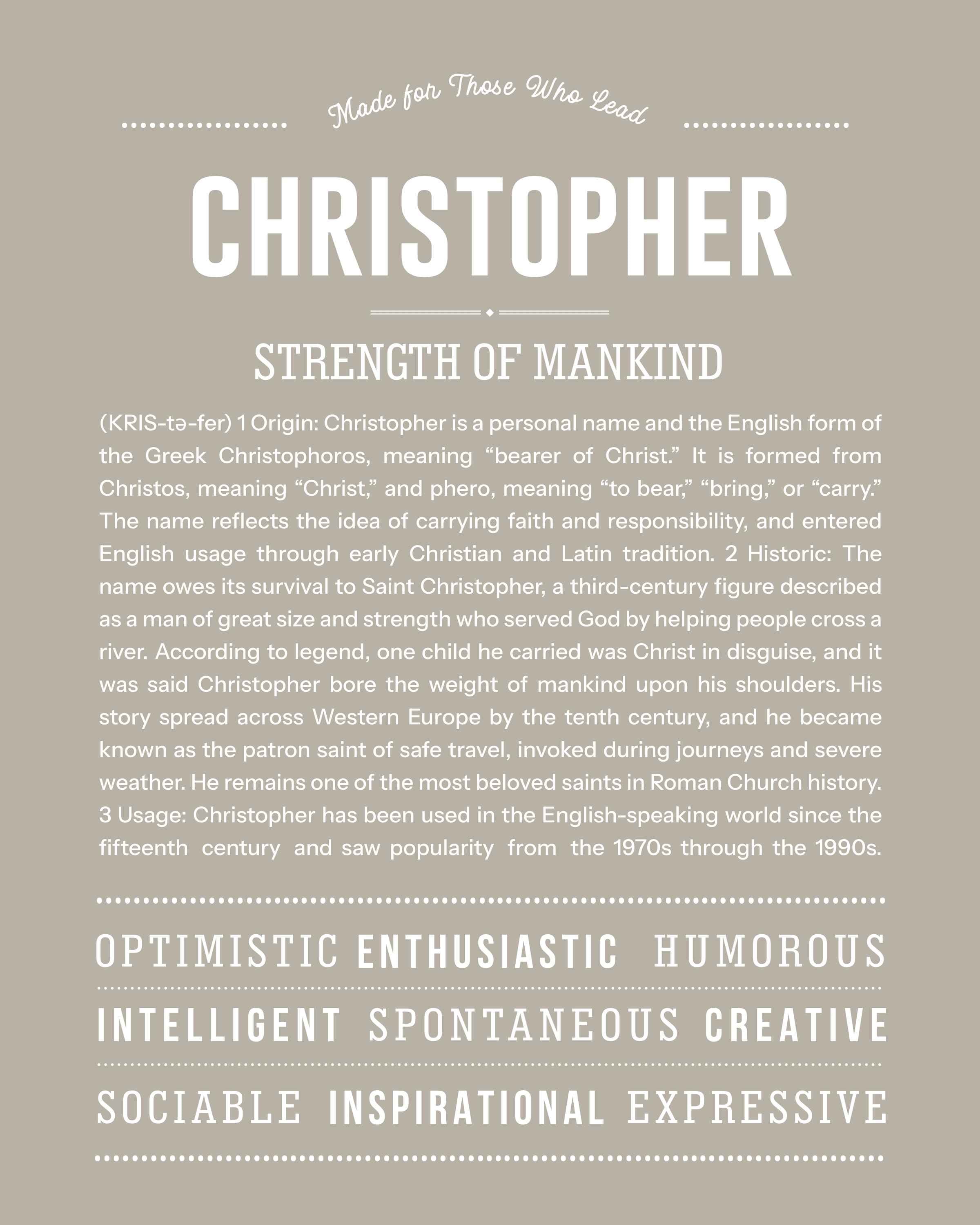 Christopher | Personalised Name Meaning Print – Custom Name Art Gift