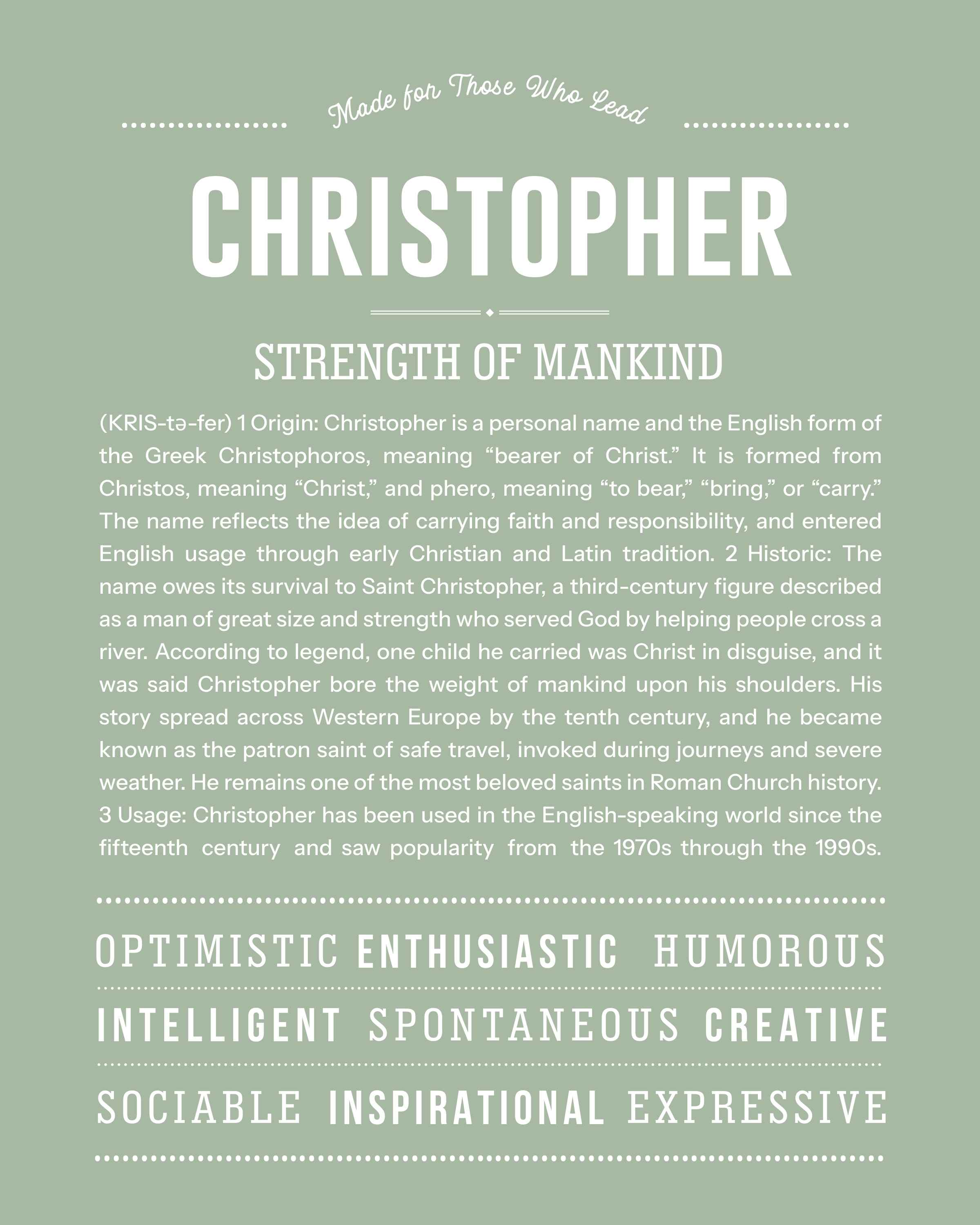 Christopher | Personalised Name Meaning Print – Custom Name Art Gift