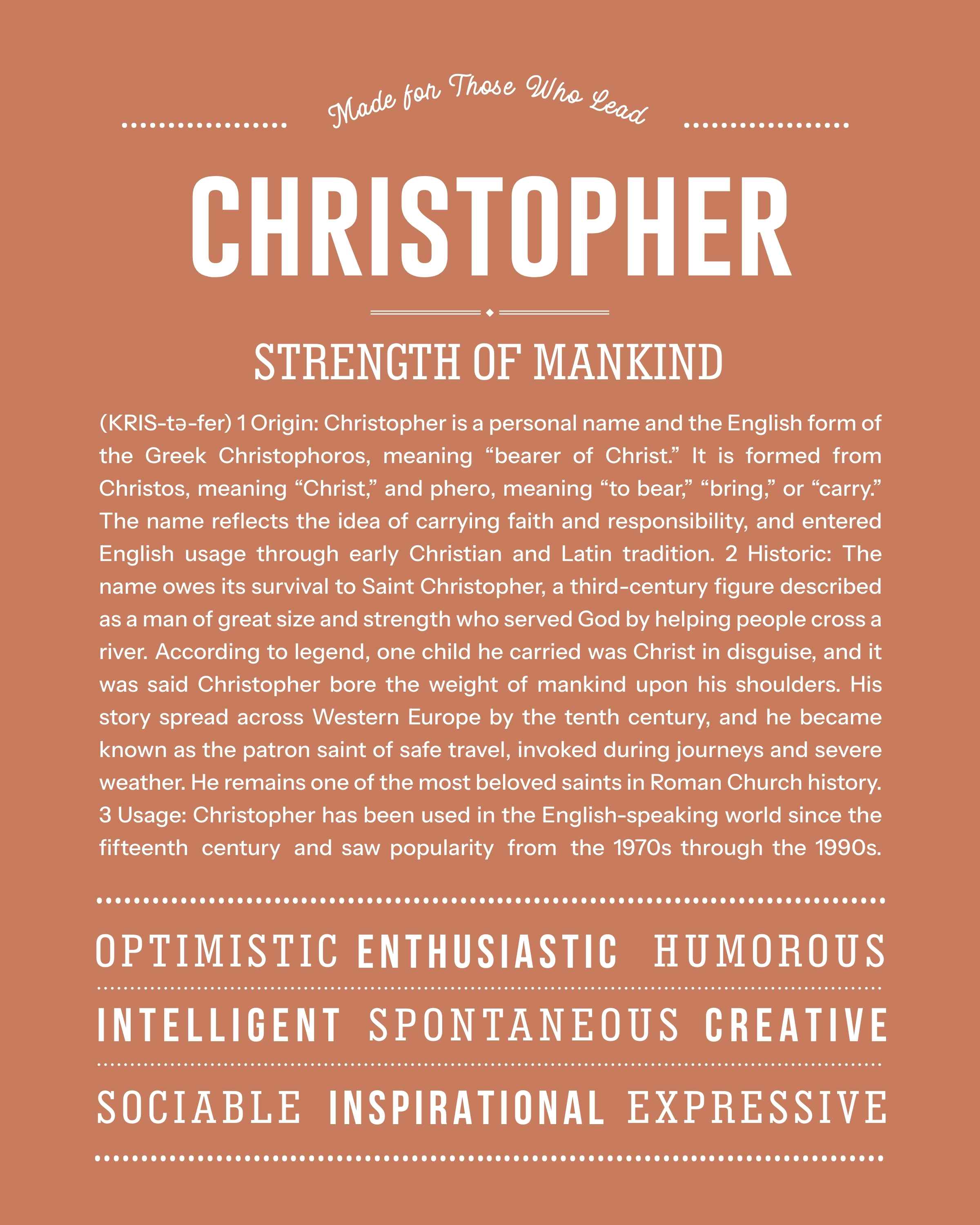 Christopher | Personalised Name Meaning Print – Custom Name Art Gift