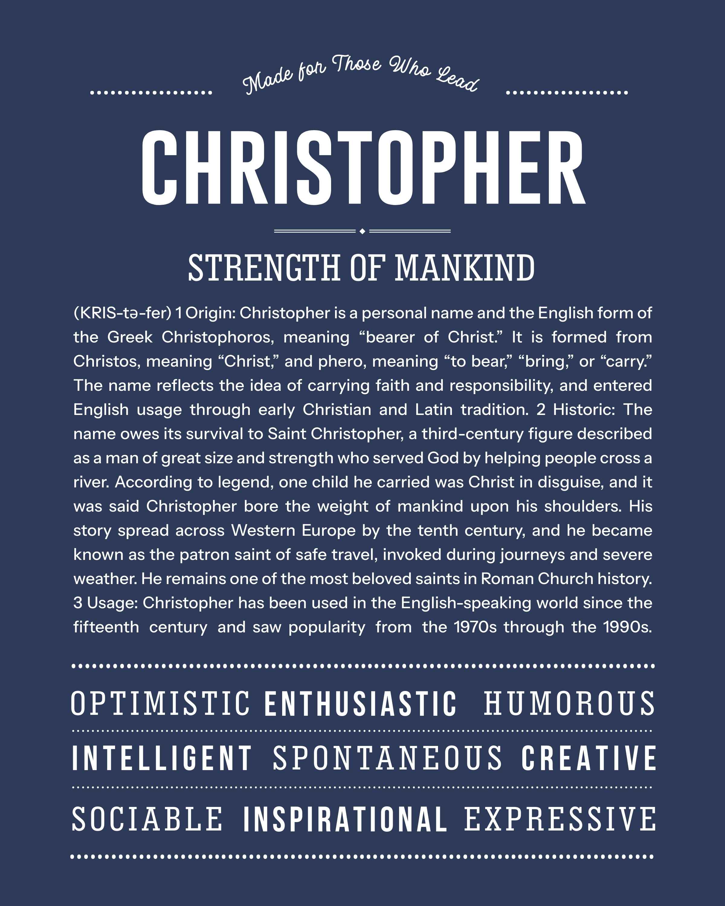 Christopher | Personalised Name Meaning Print – Custom Name Art Gift