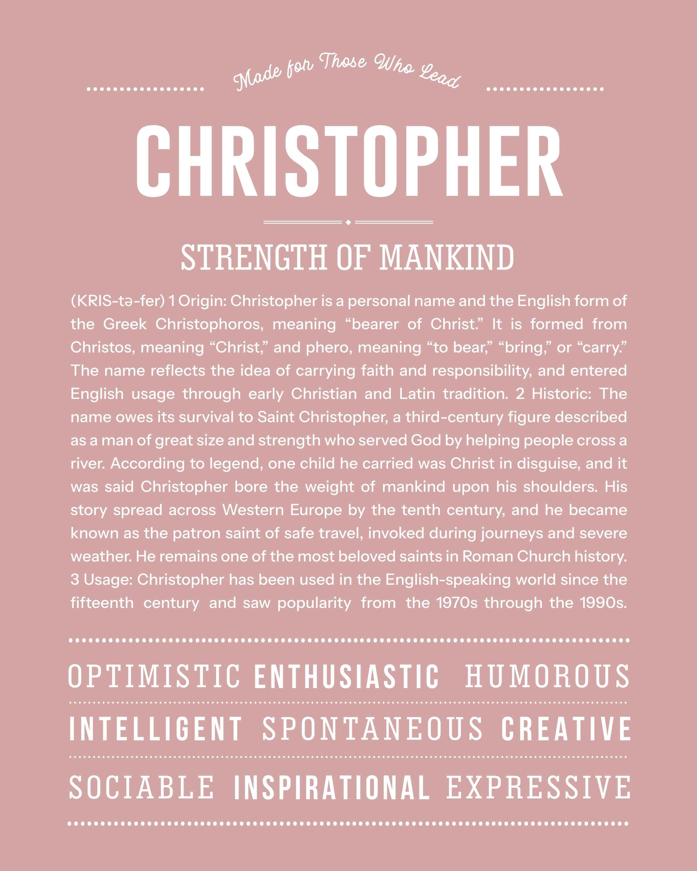 Christopher | Personalised Name Meaning Print – Custom Name Art Gift