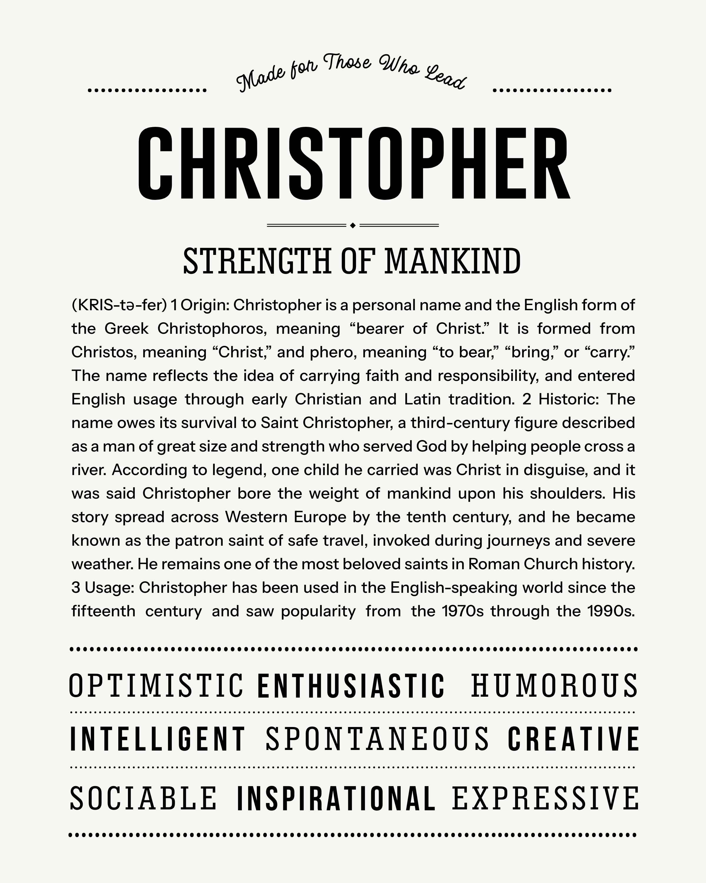 Christopher | Personalised Name Meaning Print – Custom Name Art Gift