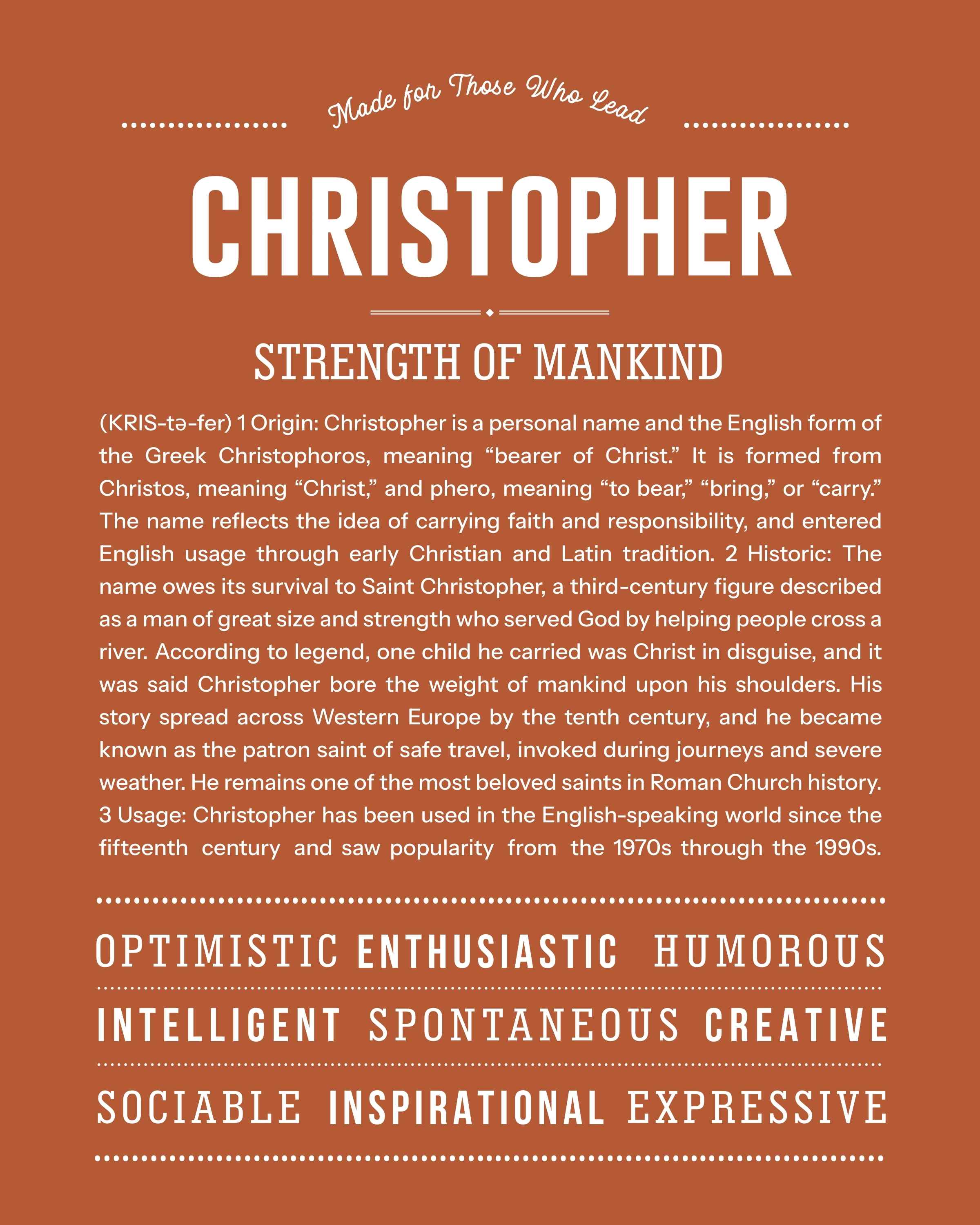Christopher | Personalised Name Meaning Print – Custom Name Art Gift