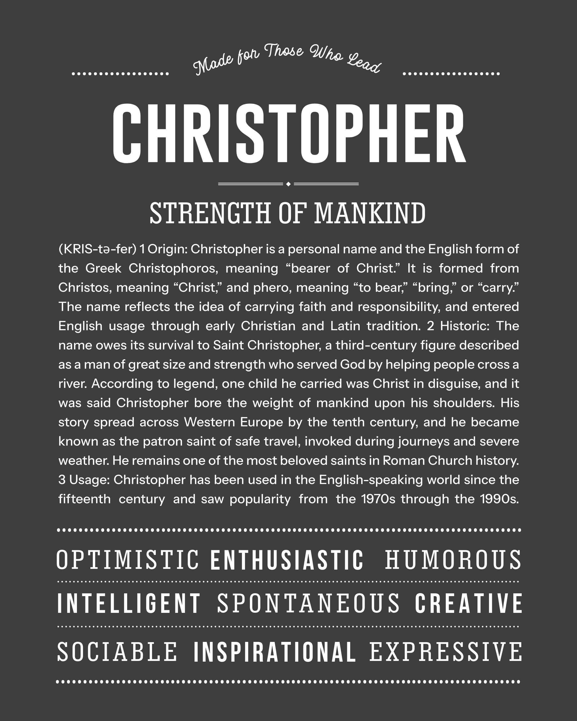 Christopher | Personalised Name Meaning Print – Custom Name Art Gift
