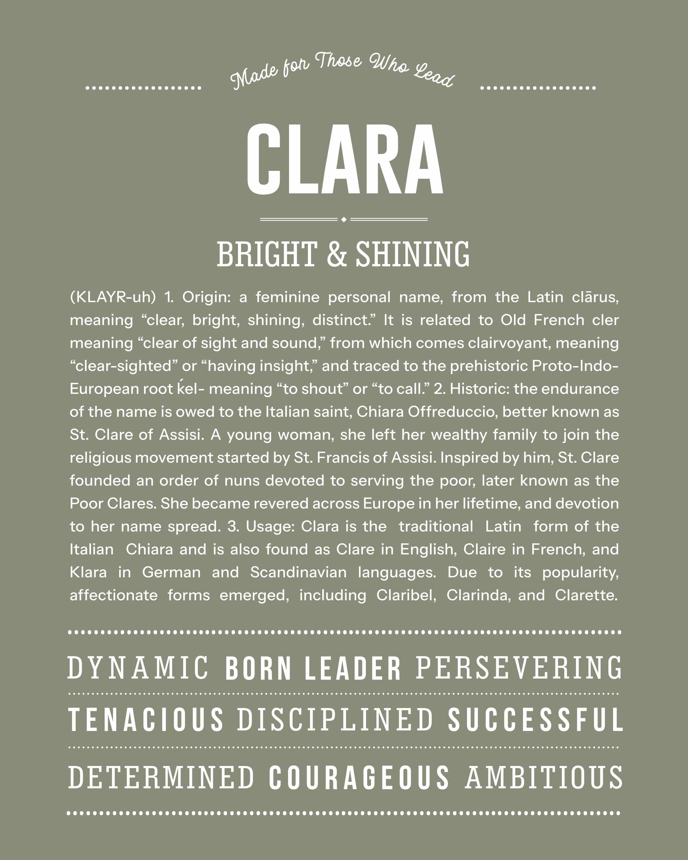 Clara | Personalised Name Meaning Print – Custom Name Art Gift