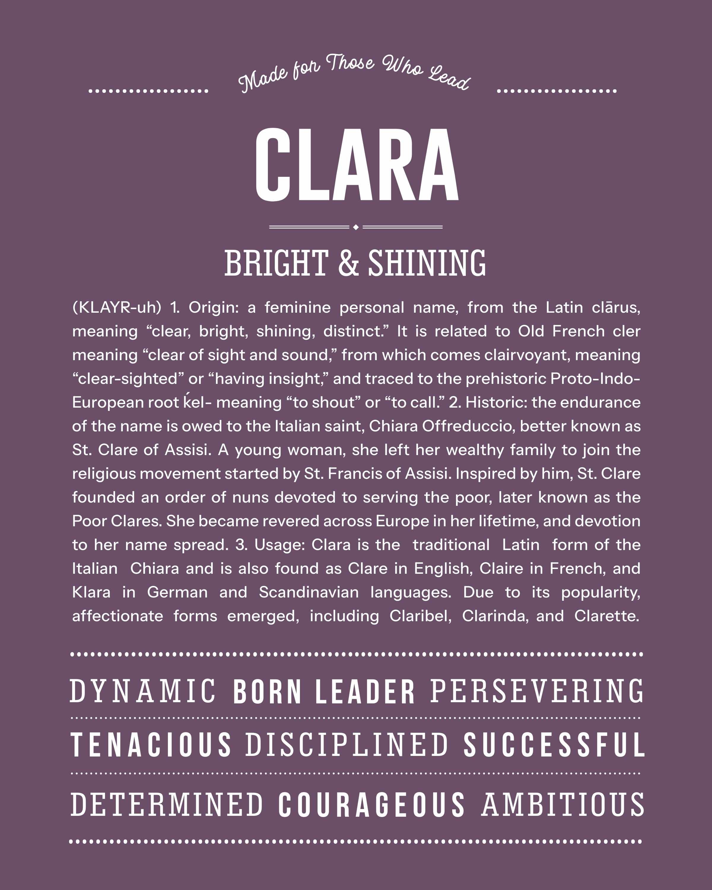 Clara | Personalised Name Meaning Print – Custom Name Art Gift