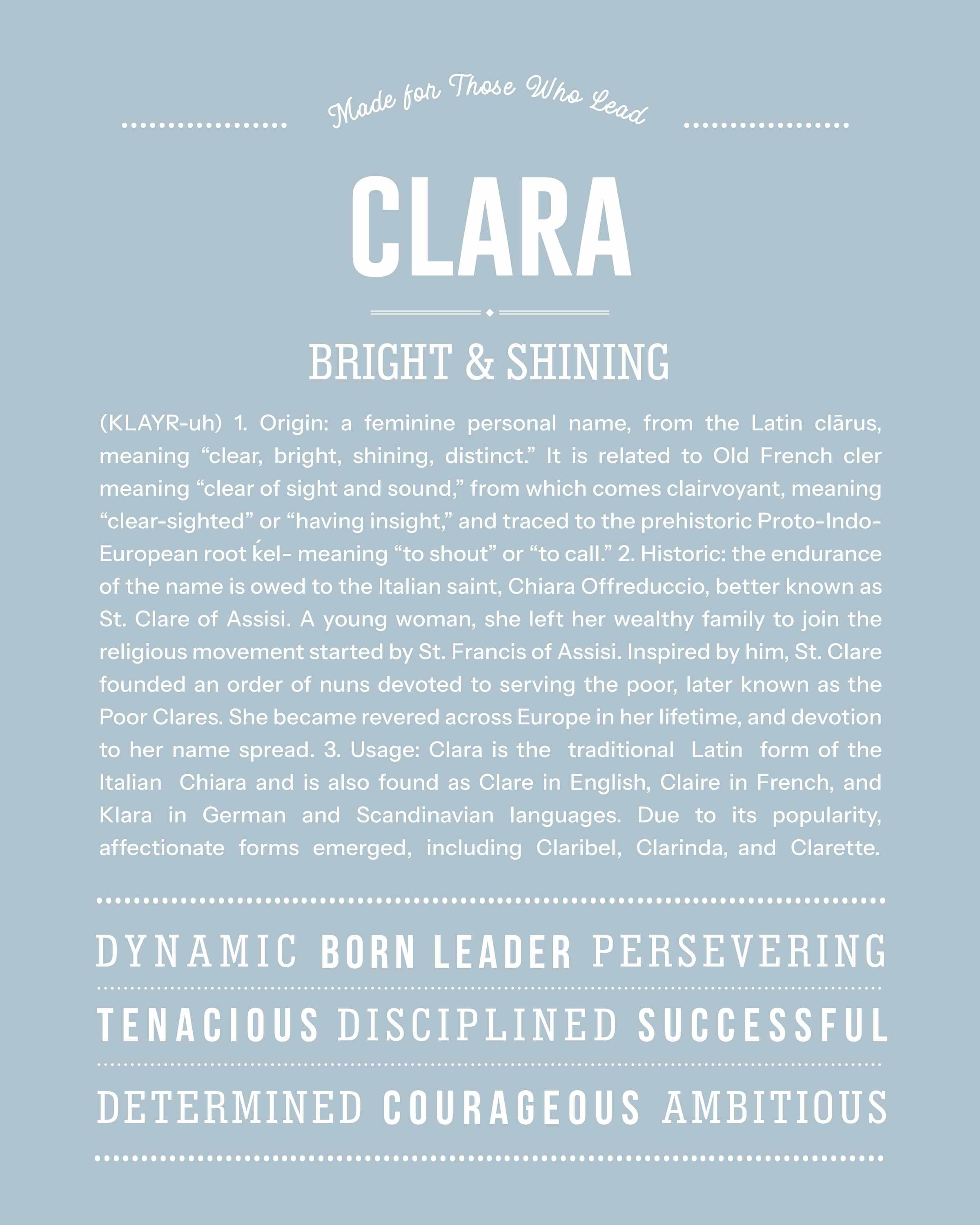 Clara | Personalised Name Meaning Print – Custom Name Art Gift