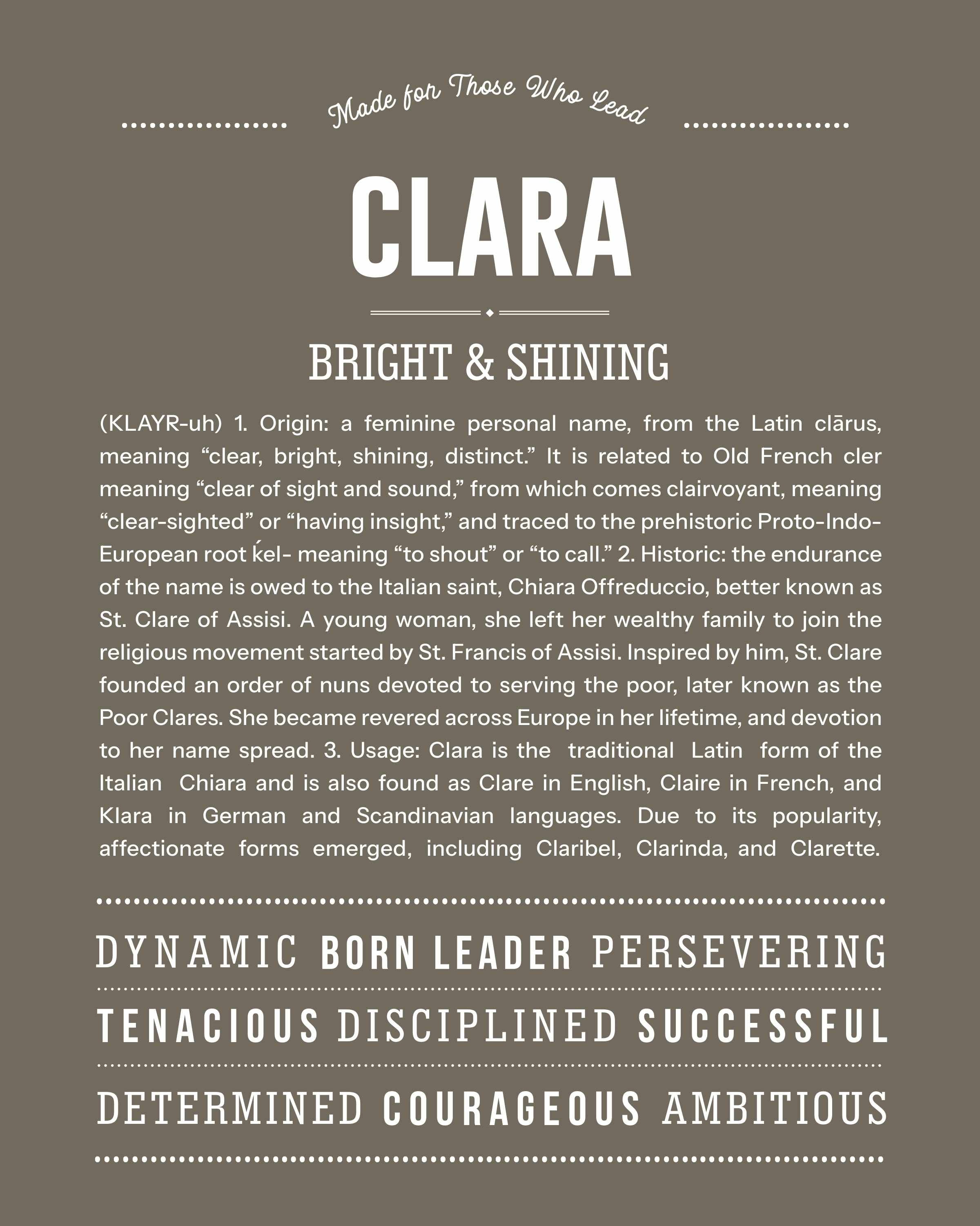 Clara | Personalised Name Meaning Print – Custom Name Art Gift
