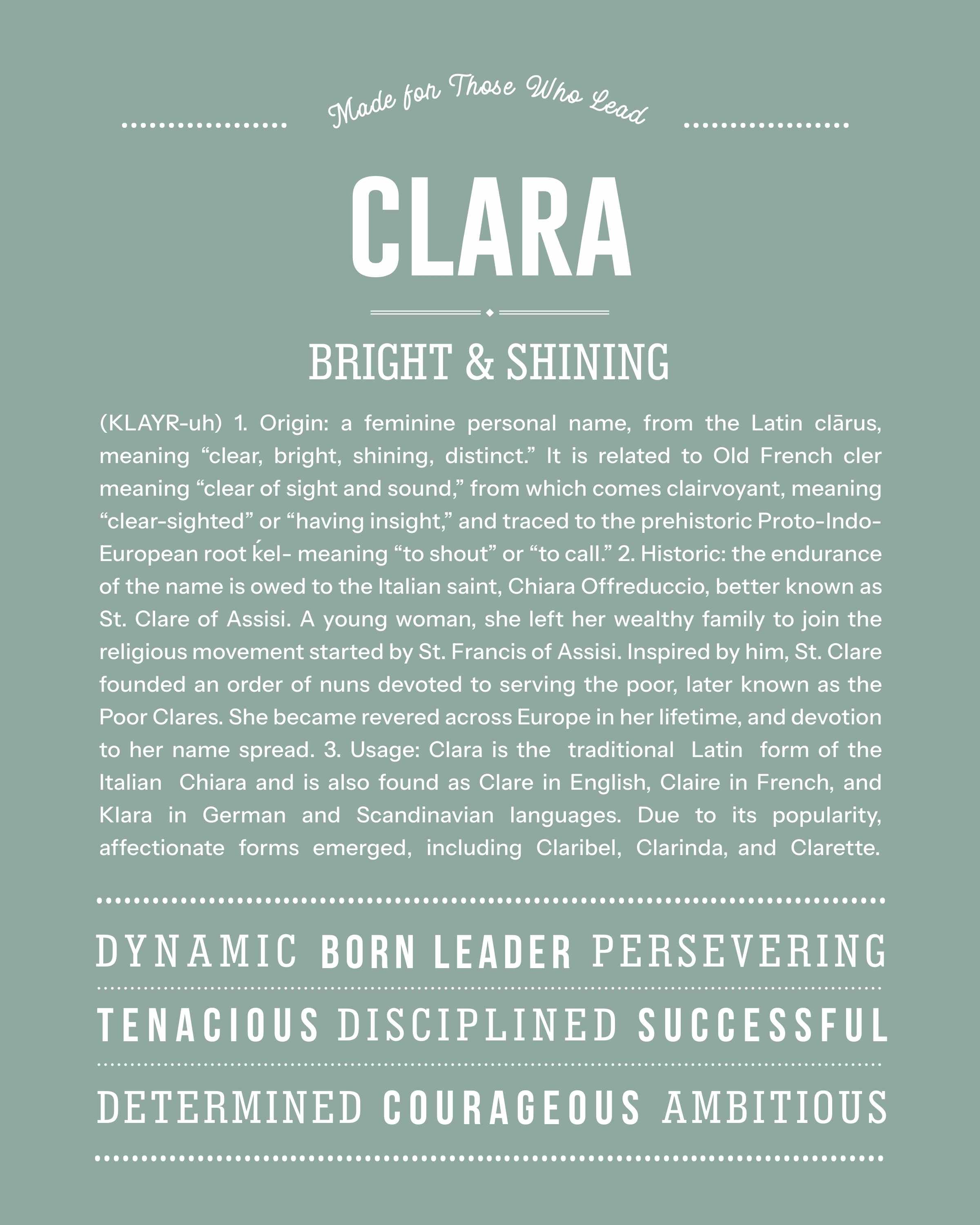 Clara | Personalised Name Meaning Print – Custom Name Art Gift