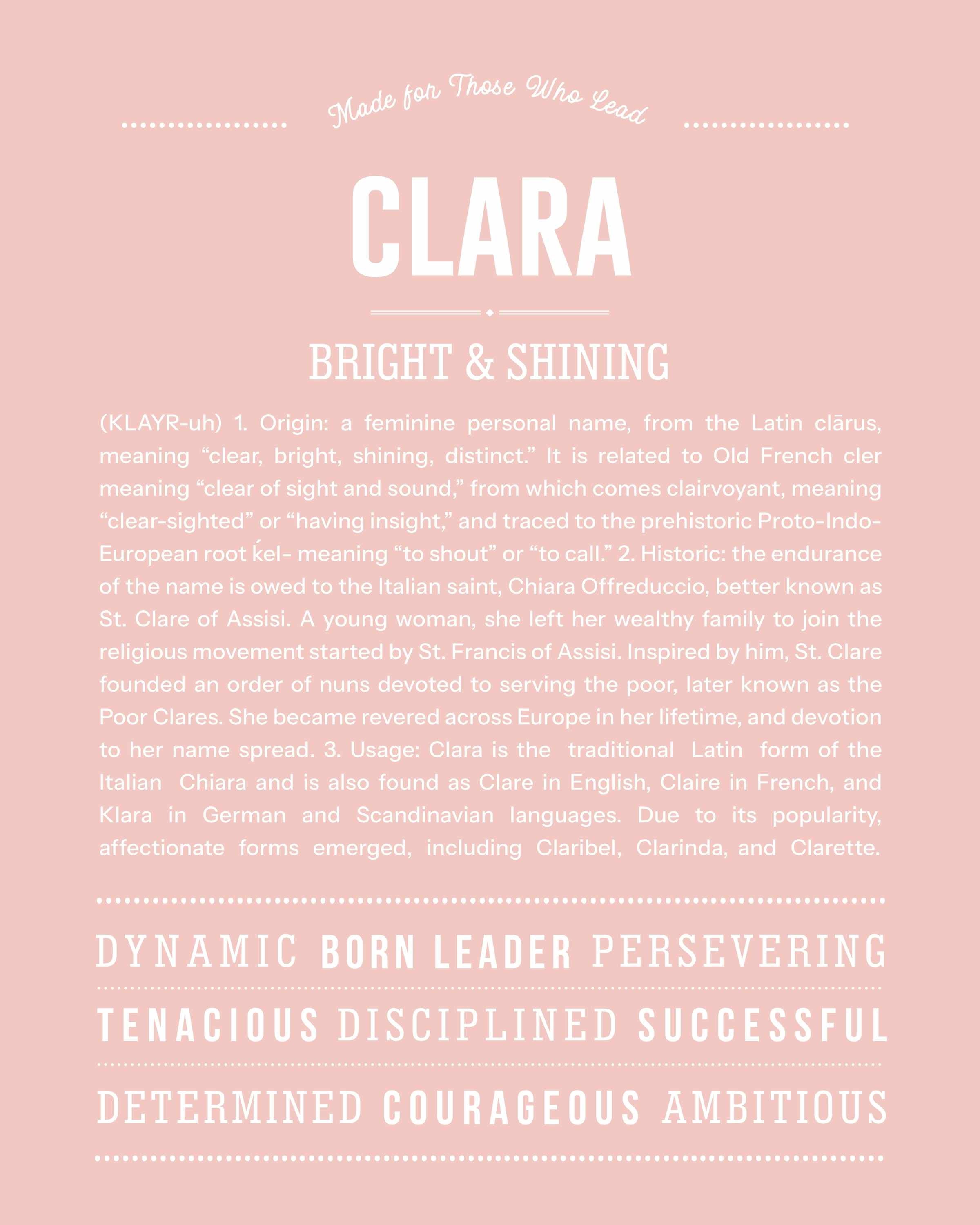 Clara | Personalised Name Meaning Print – Custom Name Art Gift